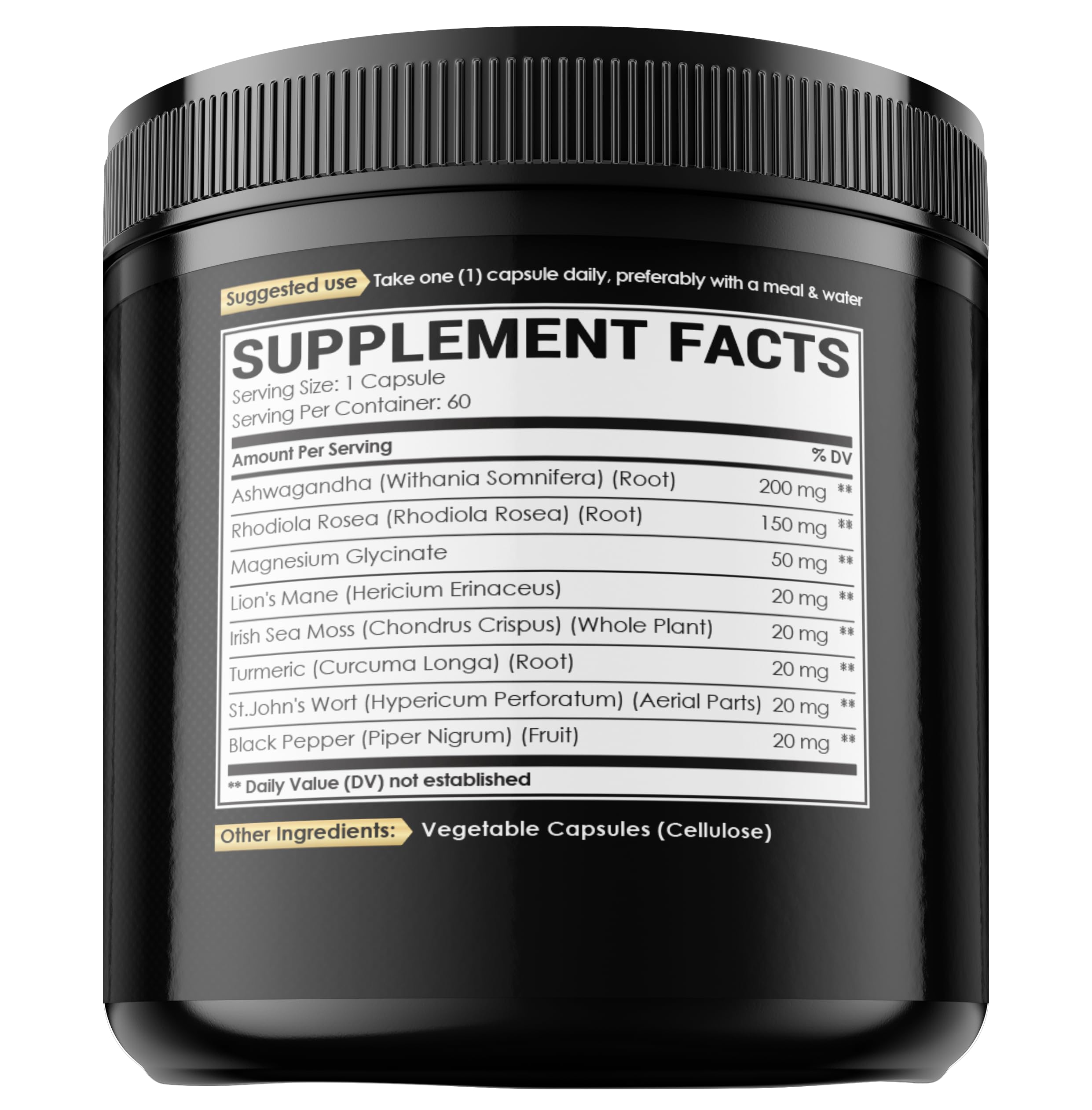 8in1 Cortisol Shield - Ashwagandha and Magnesium, Rhodiola Rosea, Lions Mane, Sea Moss, Turmeric, St Jonh's Wort - Mind& Mood Balance, Rest Well, Support Immume - 60 Capsules NUQIIT uk supplements