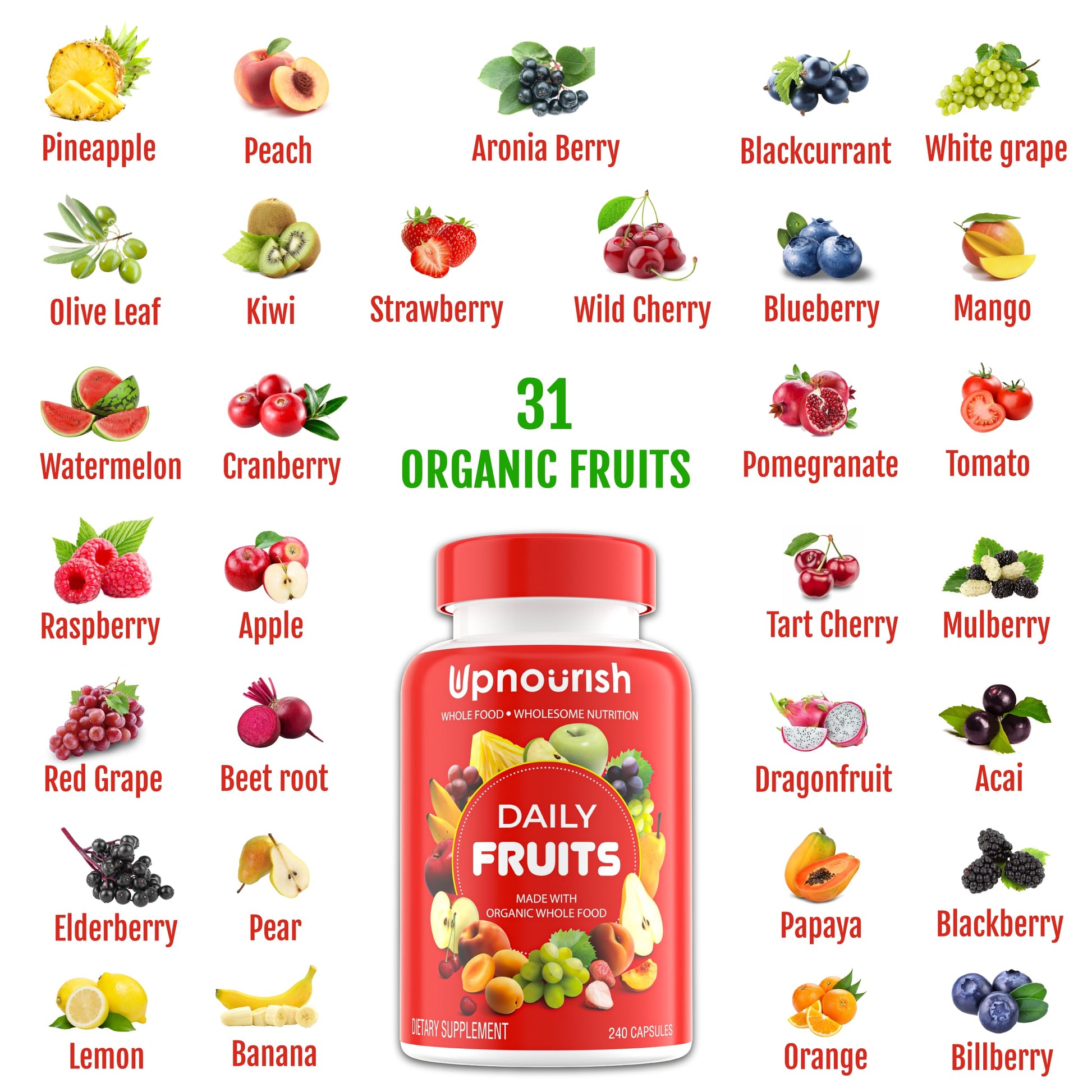 UpNourish Organic Fruits and Veggies Supplement - Support Diet Balance, Body Cleanse & Energy - 480 Fruits and Super Greens Capsules from Nature - Fruit and Vegetable Supplements for Adults & Kids UpNourish uk supplements