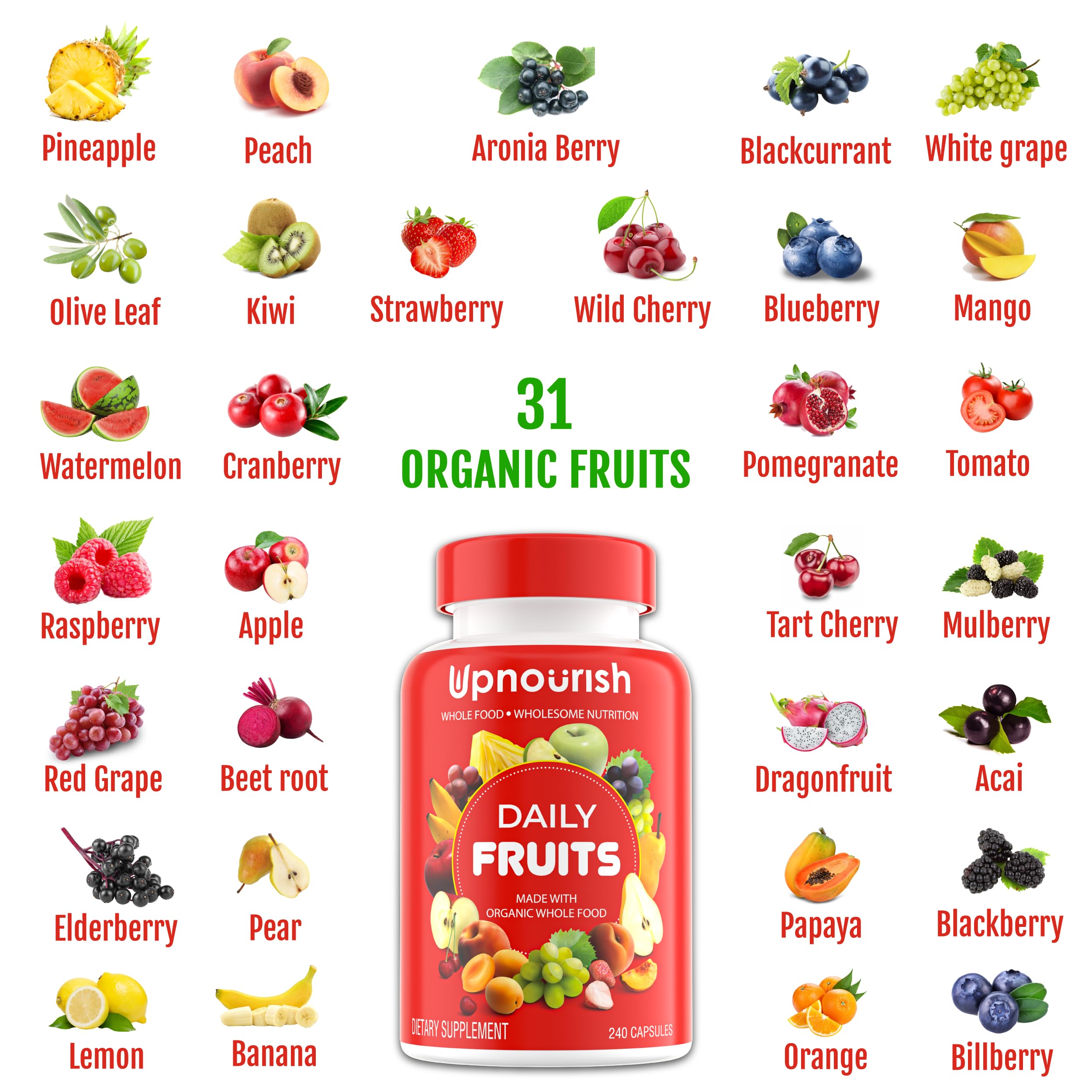 UpNourish Organic Fruits and Veggies Supplement - Support Diet Balance, Body Cleanse & Energy - 480 Fruits and Super Greens Capsules from Nature - Fruit and Vegetable Supplements for Adults & Kids UpNourish uk supplements