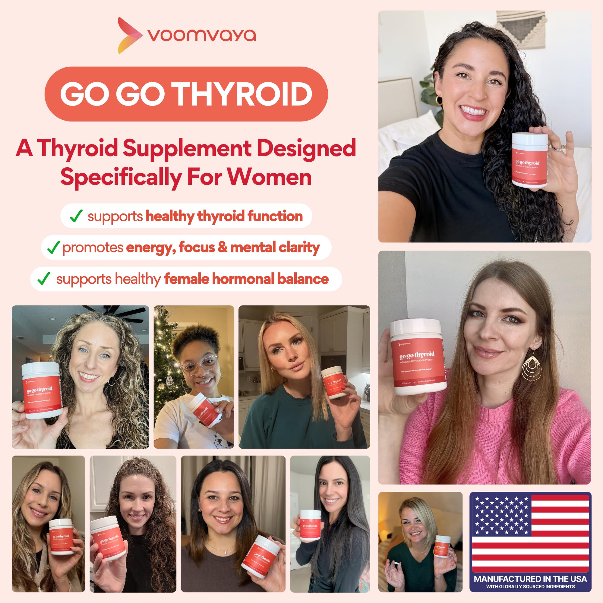 VoomVaya Go Go Thyroid - Thyroid Support for Women 30+ - Female-Focused Hormonal Balance & Thyroid Supplement with Iodine, Selenium & L Tyrosine - 3rd Party Tested - 60 Capsules VoomVaya uk supplements