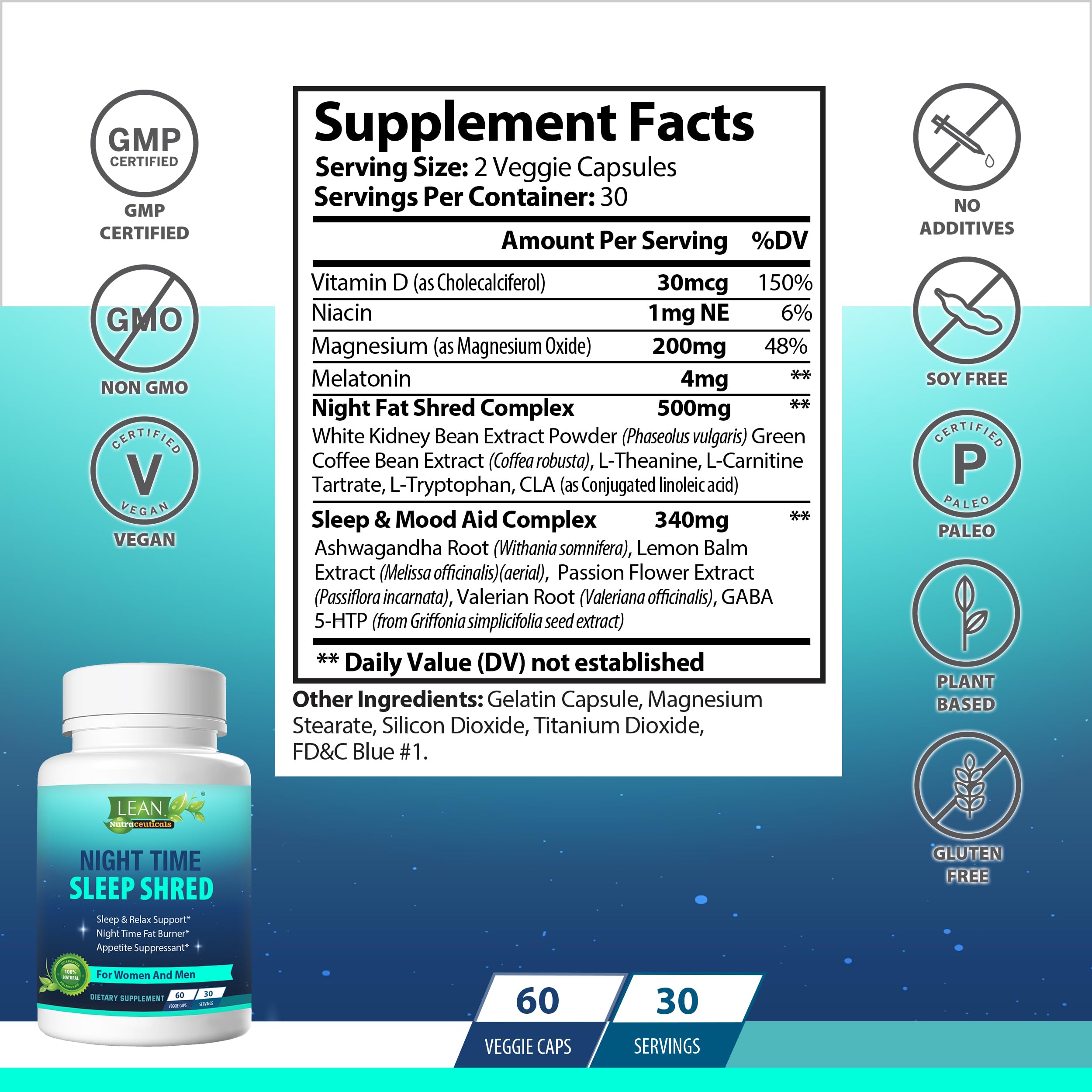 Night Time Sleep Shred Fast Fat Burner, Weight Loss Aid Pill, Appetite Suppressant Carb LEAN Nutraceuticals uk supplements