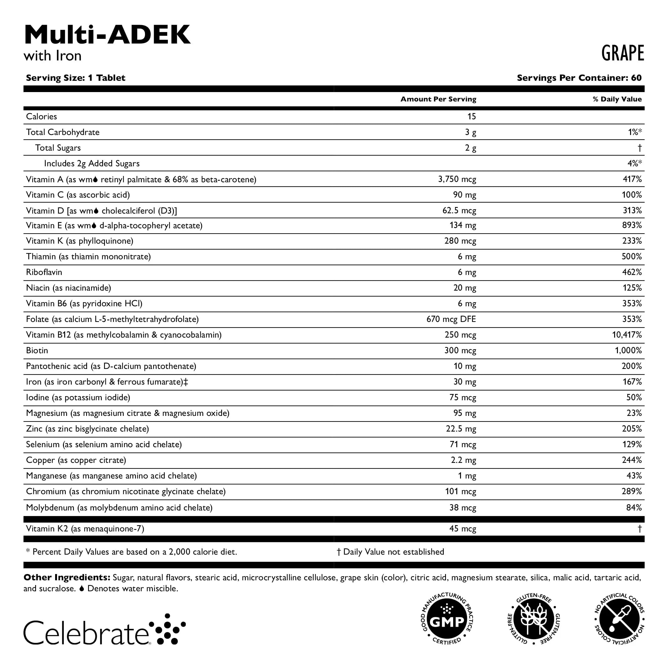 Celebrate Vitamins Multi ADEK Chewables, 60mg Iron - Daily Bariatric Multivitamin, Vitamins A, D, E, K & B12 for Duodenal Switch Surgery Patients Celebrate Bariatric Supplements uk supplements