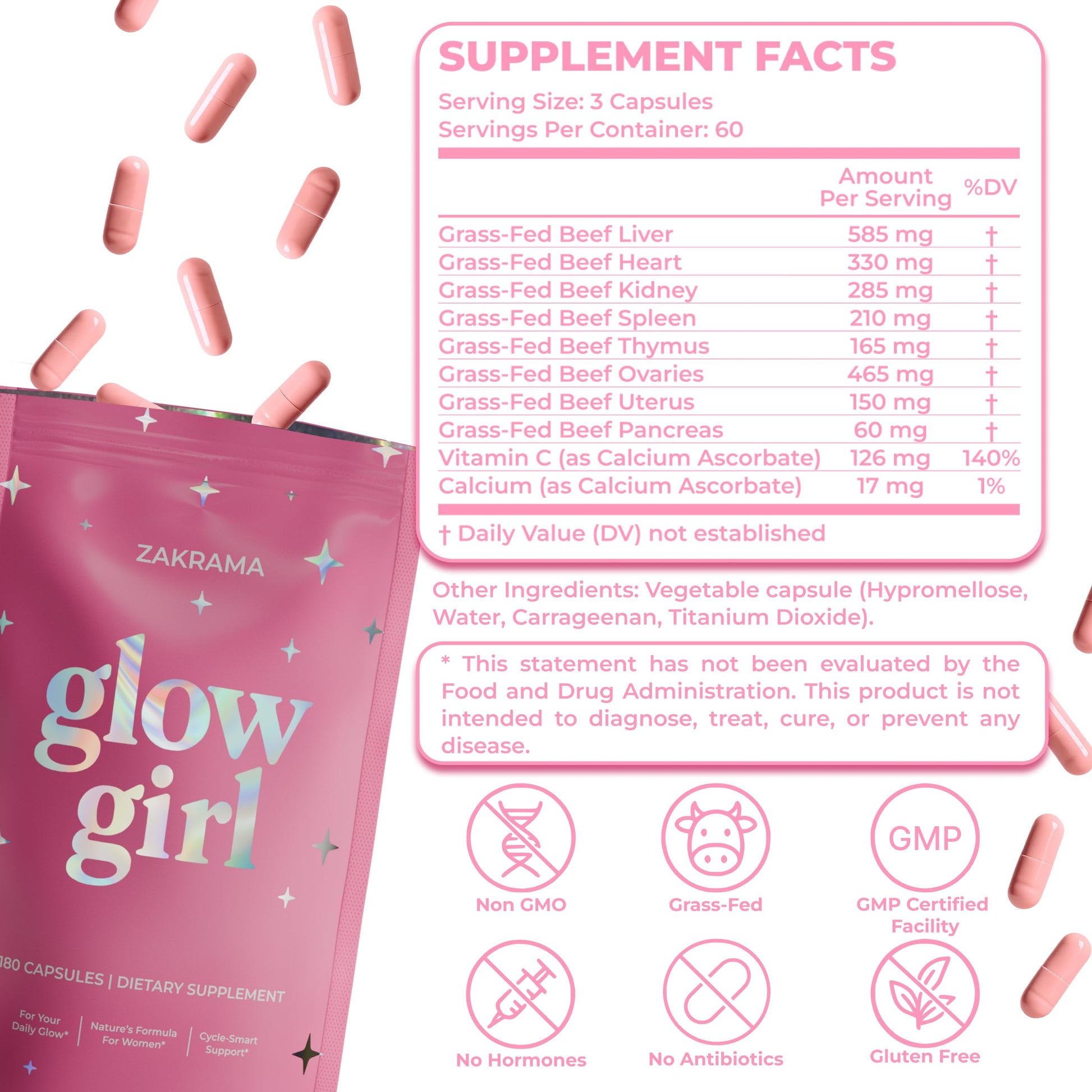 Beef Organ Supplement for Women – Grass-Fed Beef Liver, Ovary, Uterus & Organ Complex for Hormone Balance, Energy & PMS Support – Pasture-Raised + Vitamin C – 180 Capsules | Glow Girl | Zakrama Zakrama uk supplements