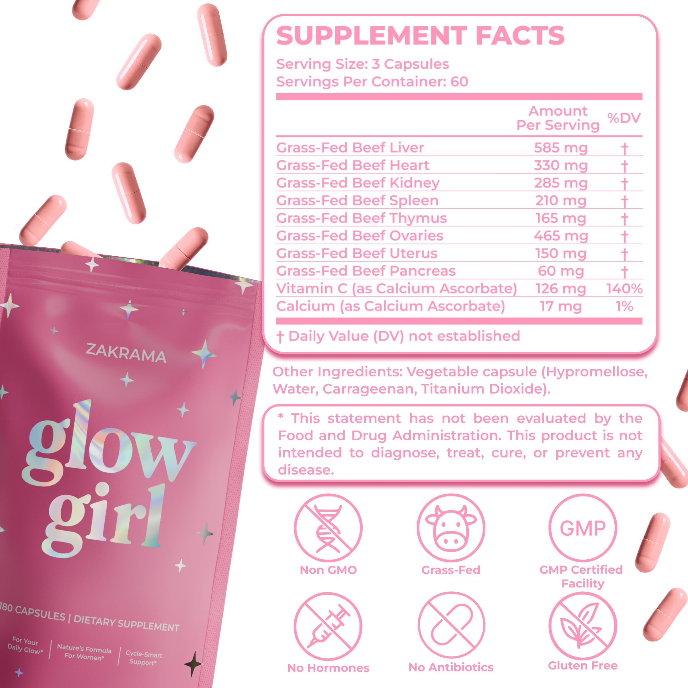 Beef Organ Supplement for Women – Grass-Fed Beef Liver, Ovary, Uterus & Organ Complex for Hormone Balance, Energy & PMS Support – Pasture-Raised + Vitamin C – 180 Capsules | Glow Girl | Zakrama Zakrama uk supplements