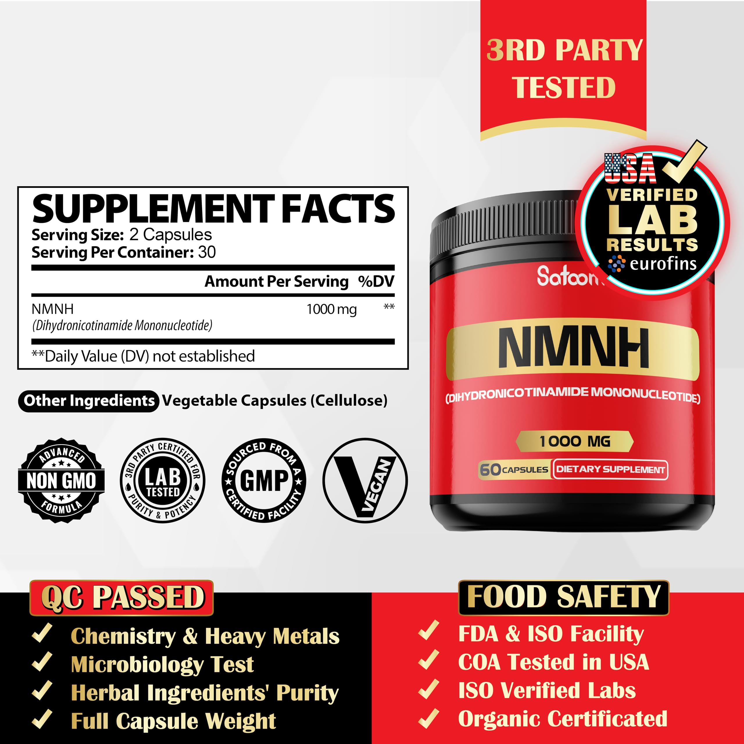 NMNH (Dihydronicotinamide Mononucleotide) -NMN Supplement Alternative - 1000mg per Serving NAD Supplement to Support NAD - 60 Capsules - 30 Days Supply Satoomi uk supplements