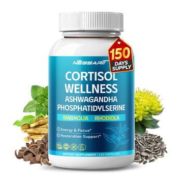 CORTISOL Wellness Ashwagandha 14-in-1 Natural Blend with Phosphatidylserine Magnolia Rhodiola St. John's Wort Peppermint Bacopa - 150 Count NESSARIT uk supplements