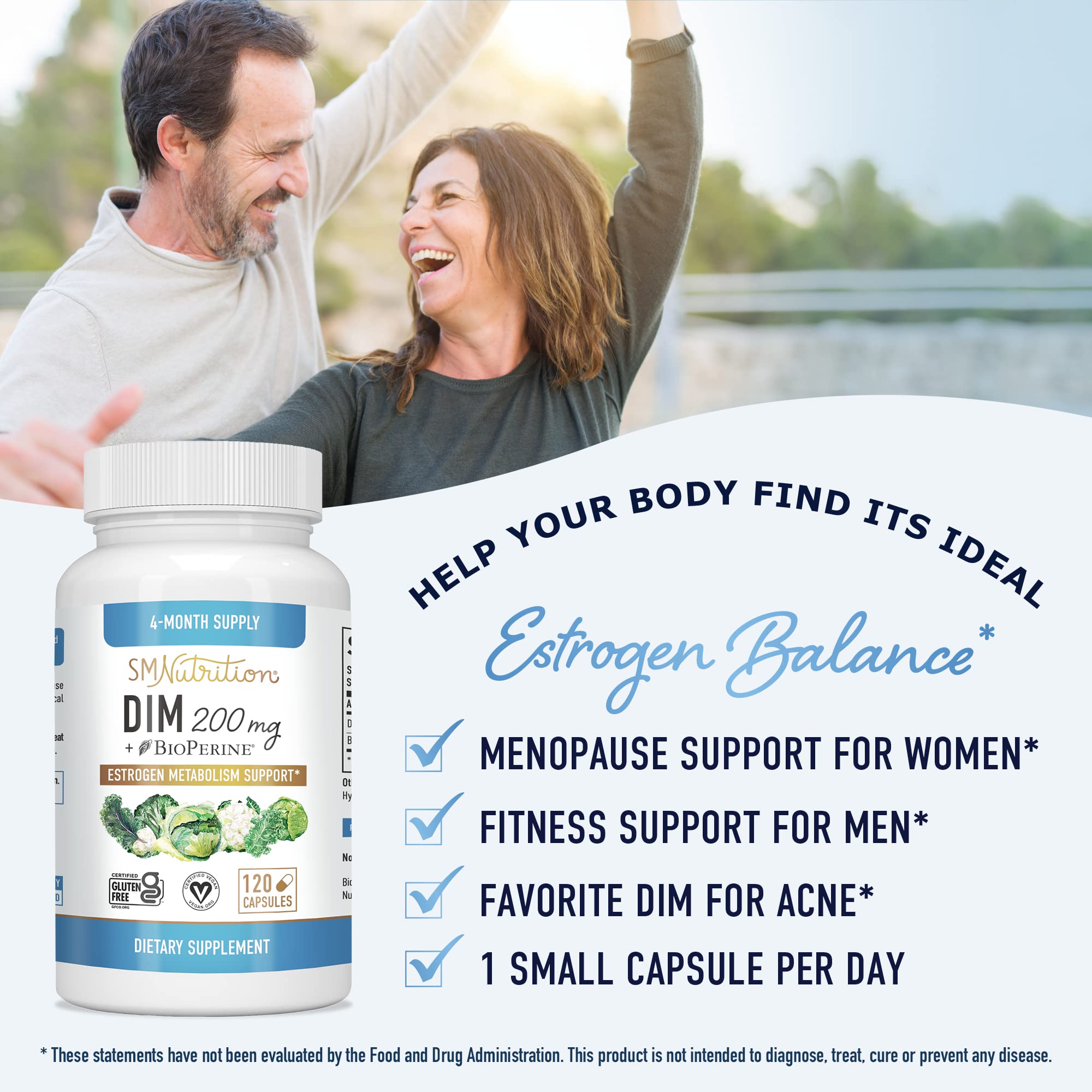 DIM Supplement 200 mg (120 Ct) | Estrogen Balance for Women & Men | Hormone Balance SMNutrition uk supplements