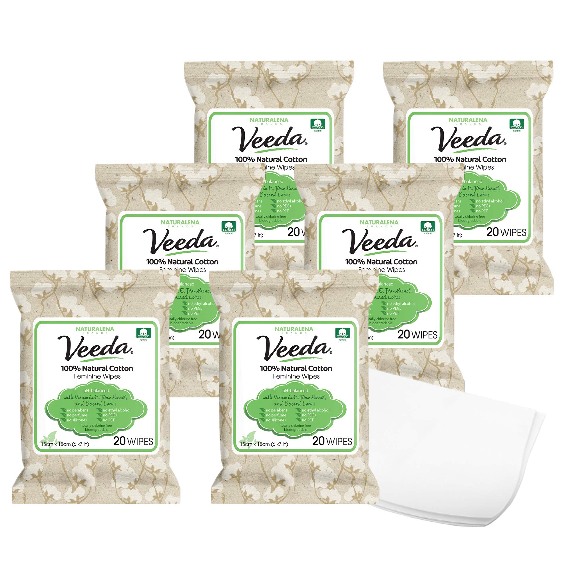 Veeda 100% Natural Cotton PH Balanced Hypoallergenic Feminine Wet Wipes, Safe Cleansing Cloths Veeda uk supplements
