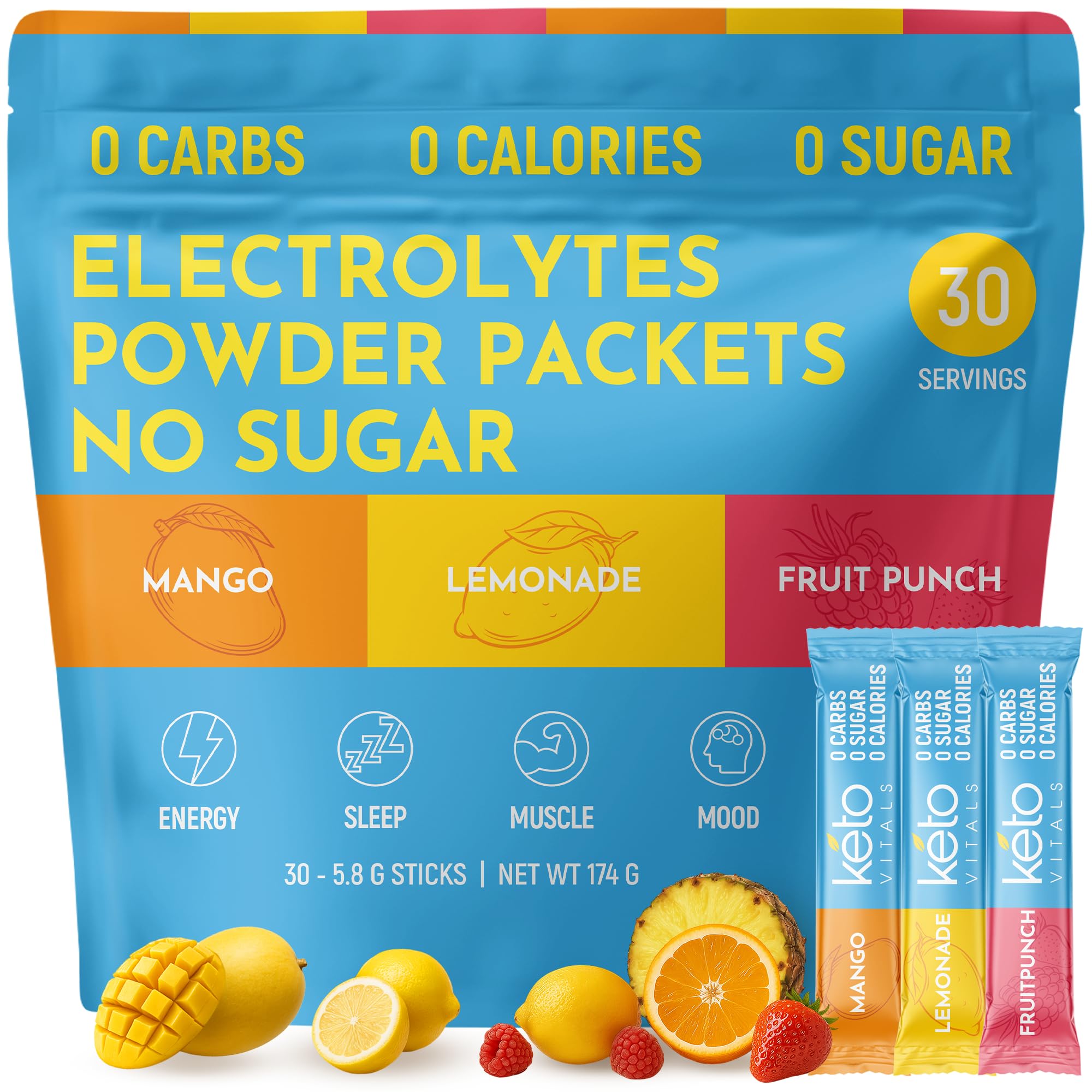 Keto Vitals Original Electrolytes Powder Packets | Keto Friendly Electrolyte Hydration Packs | Sugar Free Electrolytes | Energy Drink Mix | Zero Calorie Zero Carb (Original Assorted, 30 Count) Keto Vitals uk supplements
