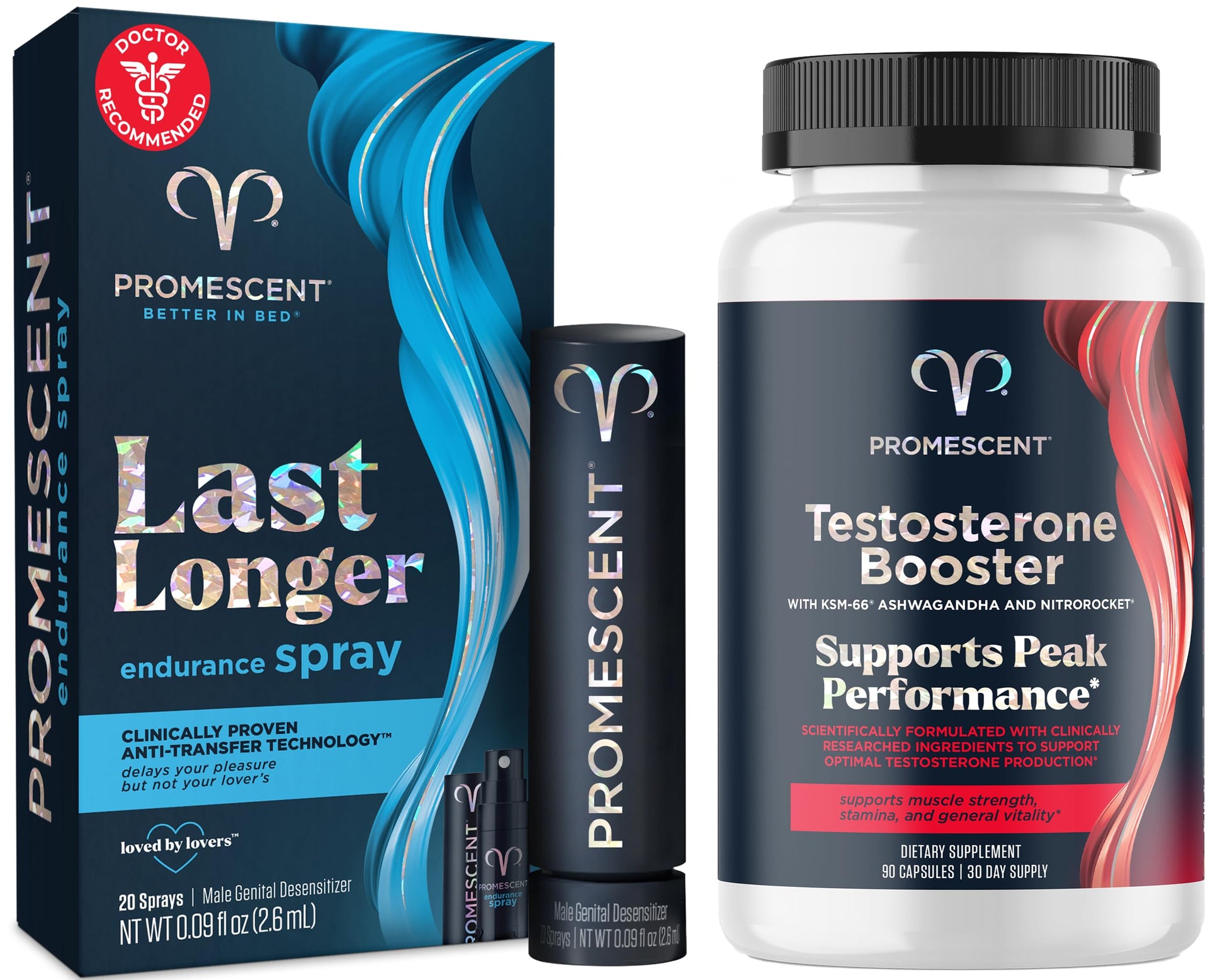 Promescent Desensitizing Delay Spray for Men Clinically Proven to Help You Last Longer in Bed, Prolong Climax for Him, 2.6 ml + Testosterone Booster for Men Supplement with KSM-66 Ashwagandha Promescent uk supplements