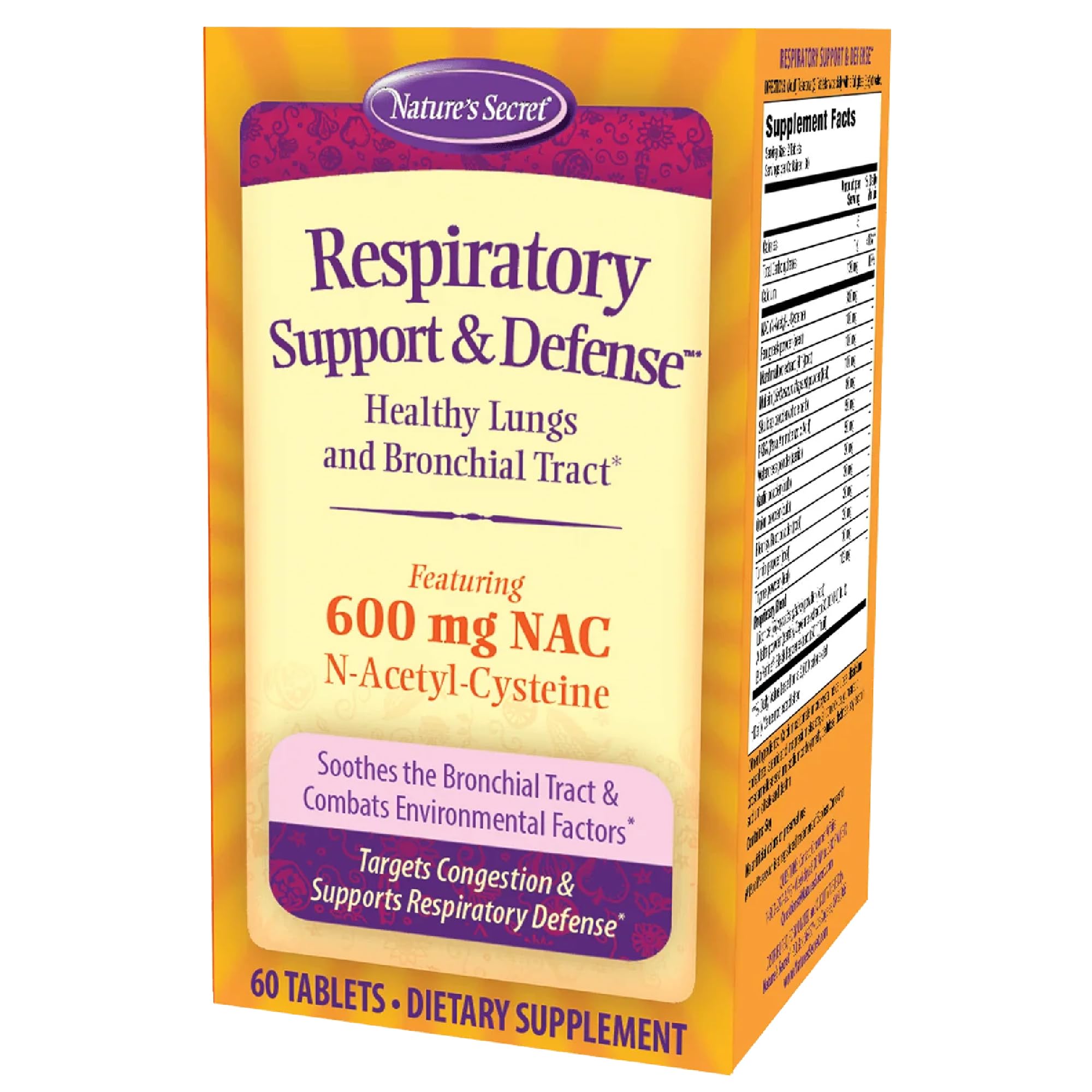 Nature's Secret Respiratory Support & Defense - 60 Tablets - Promotes Healthy Lungs & Bronchial Tract - With NAC, Fenugreek & Marshmallow - 30 Total Servings Nature's Secret uk supplements