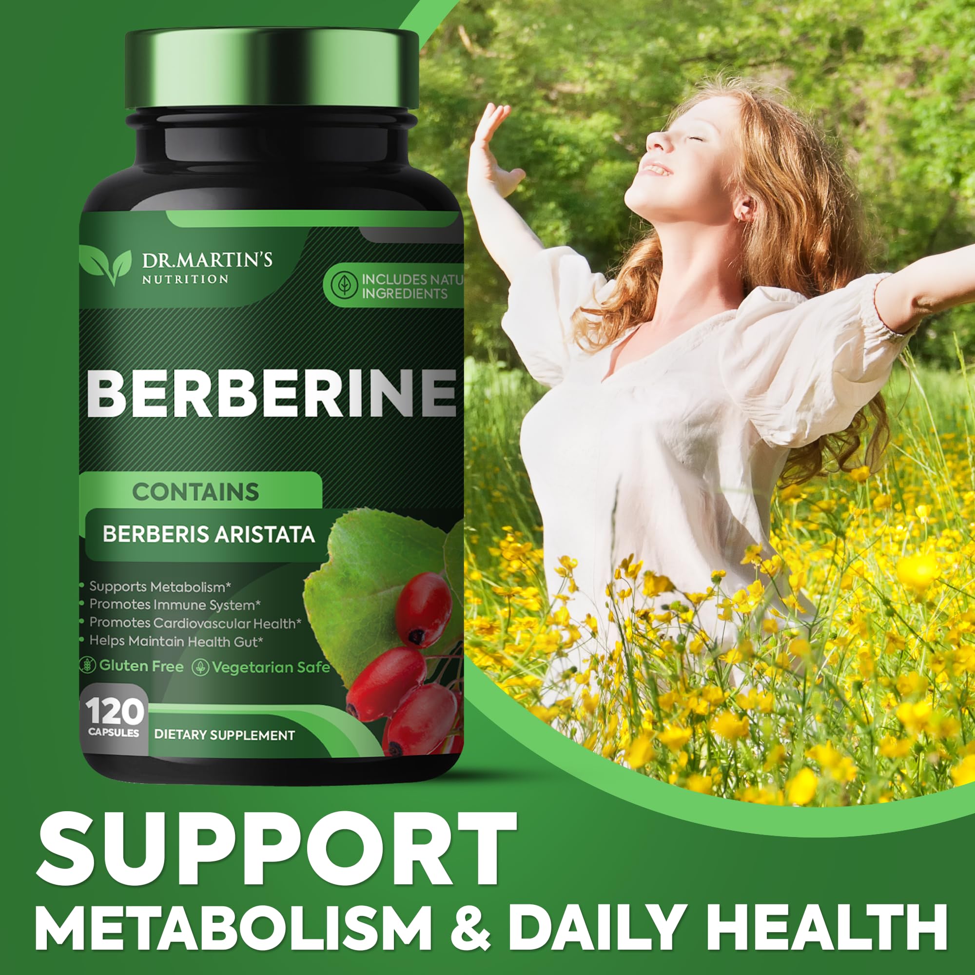 Potent 1200mg Berberine Supplement | 120 Capsules | Berberine HCL Supplement For Healthy DR. MARTIN'S NUTRITION uk supplements