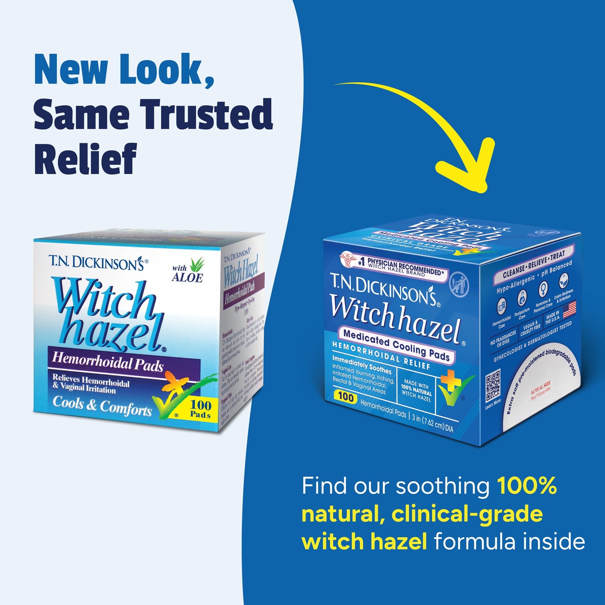 T.N. Dickinson’s Medicated Cooling Pads with Witch Hazel and Aloe | Hemorrhoid Treatment, Postpartum Care, Feminine & Rectal Relief | 100 Rounds T.N. Dickinson's uk supplements