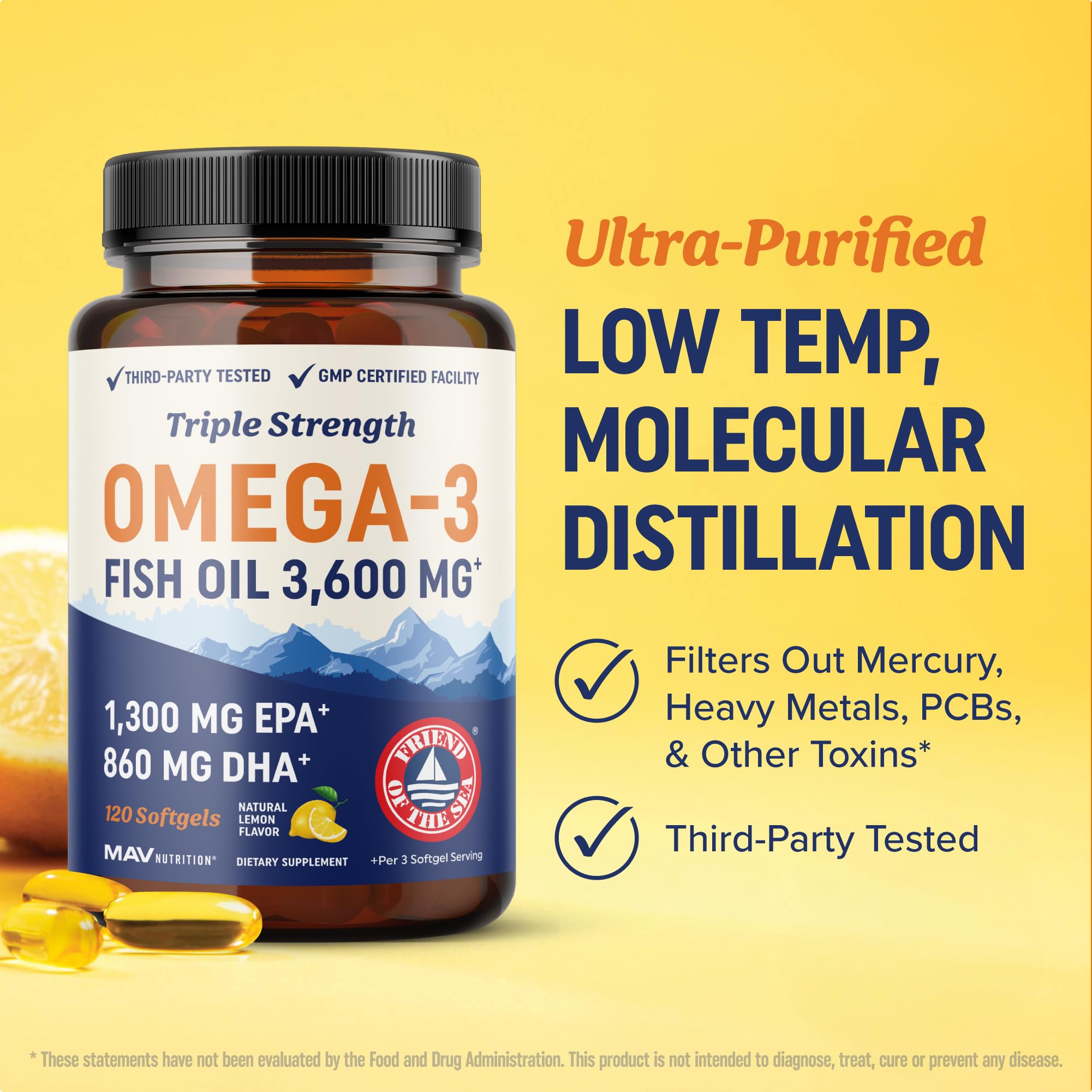 Triple Strength DHA Omega 3 Fish Oil 3600 mg | Over 2100mg Omega-3 Fatty Acids with 860mg of DHA | 1300mg EPA | Best Essential Fatty Acids | Premium Wild Caught & Burpless Fish Oil | 120 ct. MAV NUTRITION uk supplements