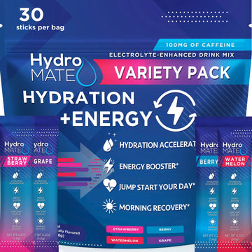 HydroMATE Electrolytes Powder Drink Mix Packets Hydration Accelerator Low Sugar Party Favors for Rapid Recovery Vitamin C Plu NatureWorks uk supplements