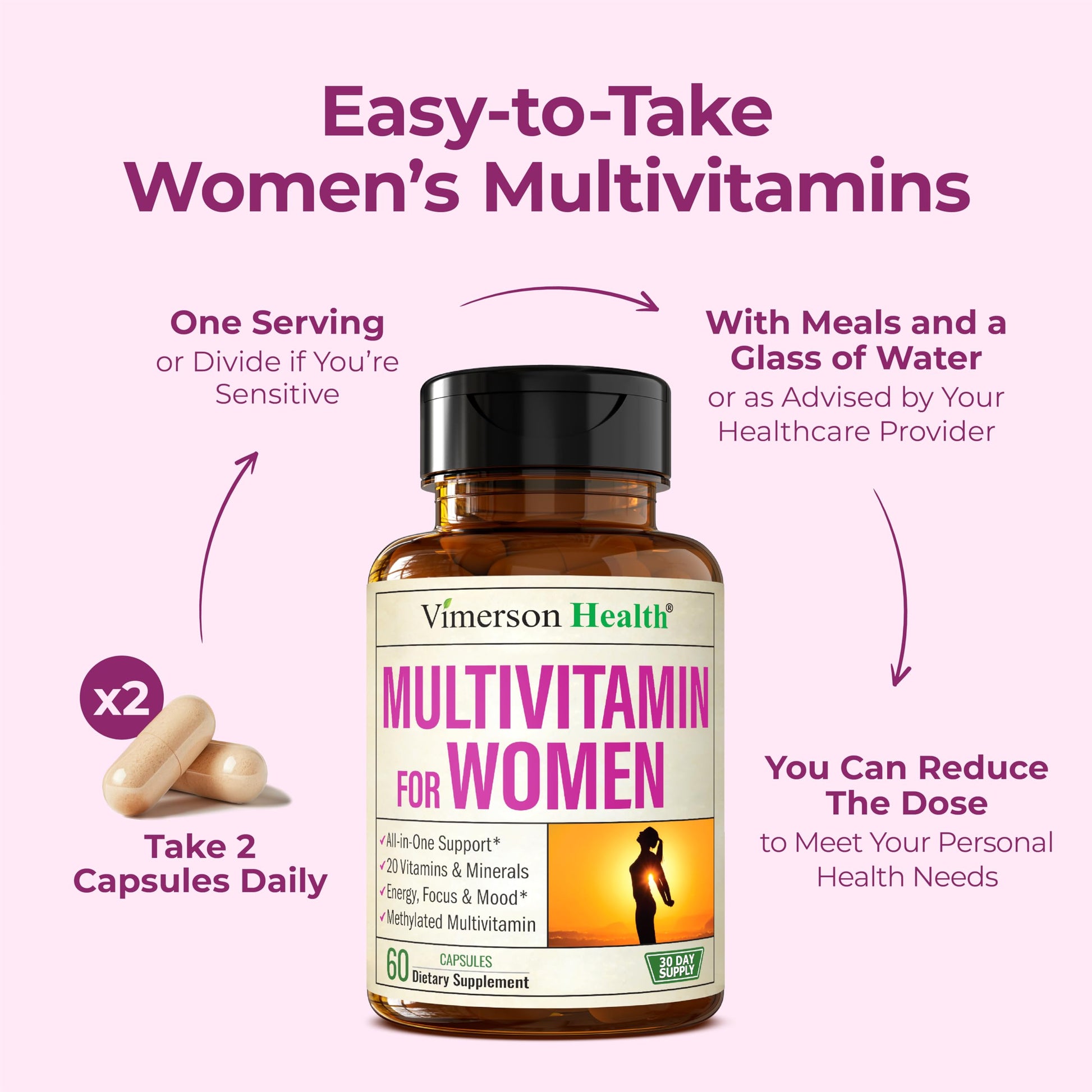 Multivitamin for Women – Methylated Womens Multivitamins & Multiminerals Capsules with Vitamin B12, A, D, C, Zinc, Magnesium Vimerson Health uk supplements