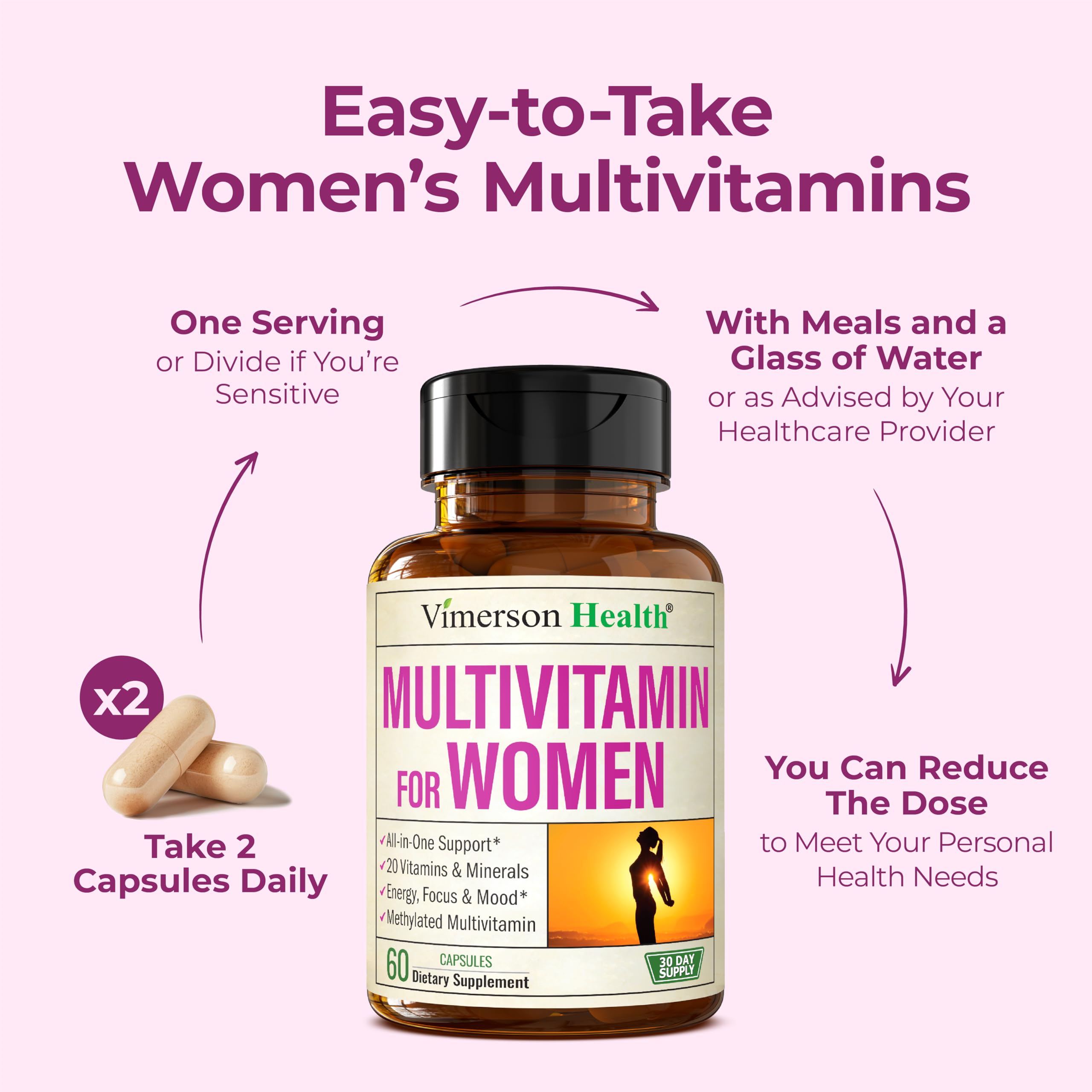 Methylated Multivitamin for Women w/Bioavailable Vitamins, Chelated Minerals, Vitamin D, B12, C, A & Zinc for Energy, Focus and Immune Health Vimerson Health uk supplements