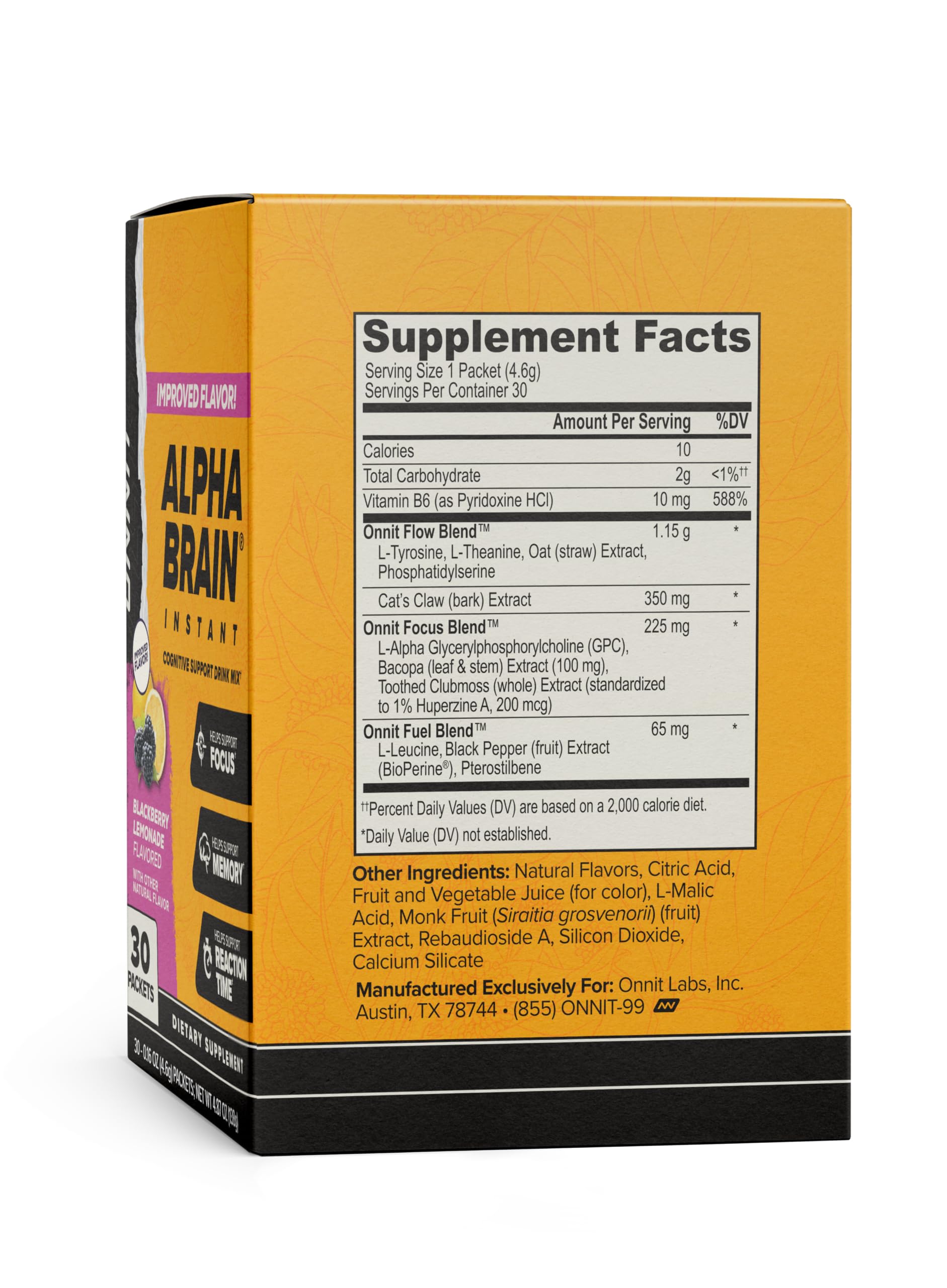 ONNIT Alpha Brain Instant Cognitive Support Drink Mix, BlackBerry Lemonade Flavor, Nootropic Supplement for Focus, Memory, and Clarity, 0.13 oz Packets, 30 Count ONNIT uk supplements