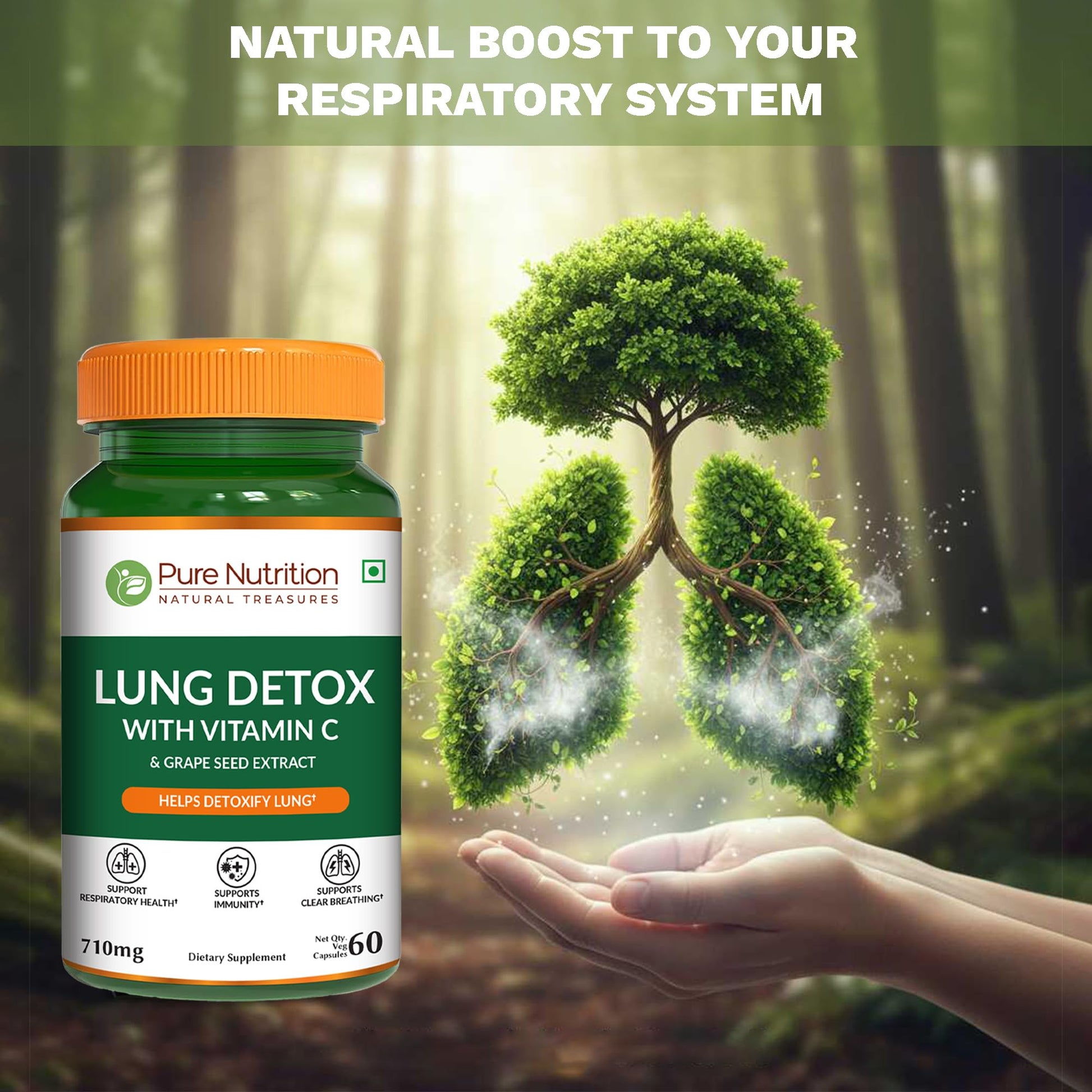 Pure Nutrition Lung Health Supplement | 60 Caps | Herbal Lung Support Formula with Quercetin, Vitamin C, Nettle, Vasaka Leaf, Lotus, Licorice & Ginger. PURE NUTRITION NATURAL TREASURES uk supplements
