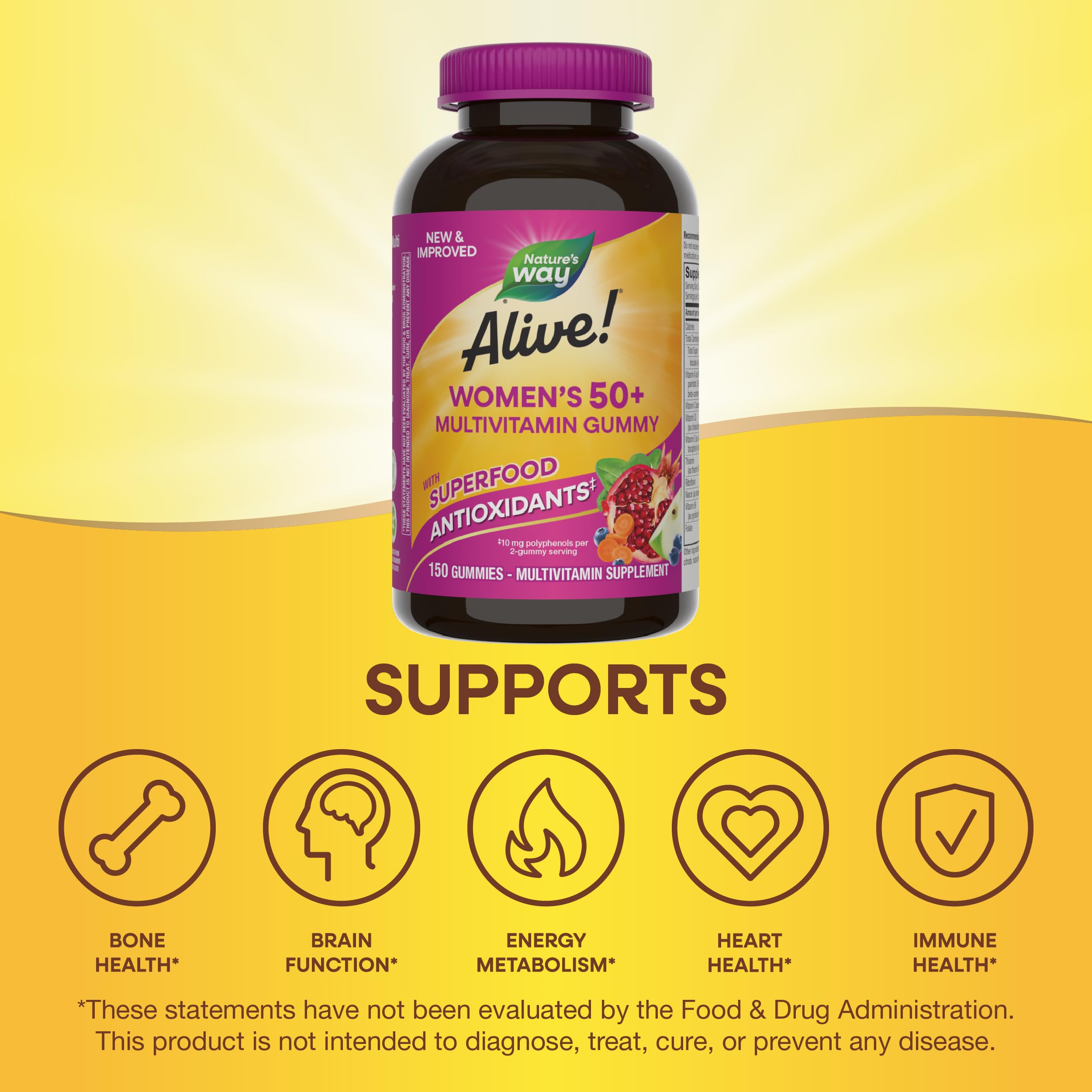 Nature's Way Alive! Women's 50+ Daily Gummy Multivitamins, Women's Supplements, Supports Healthy Heart, Brain & Bones Nature's Way uk supplements