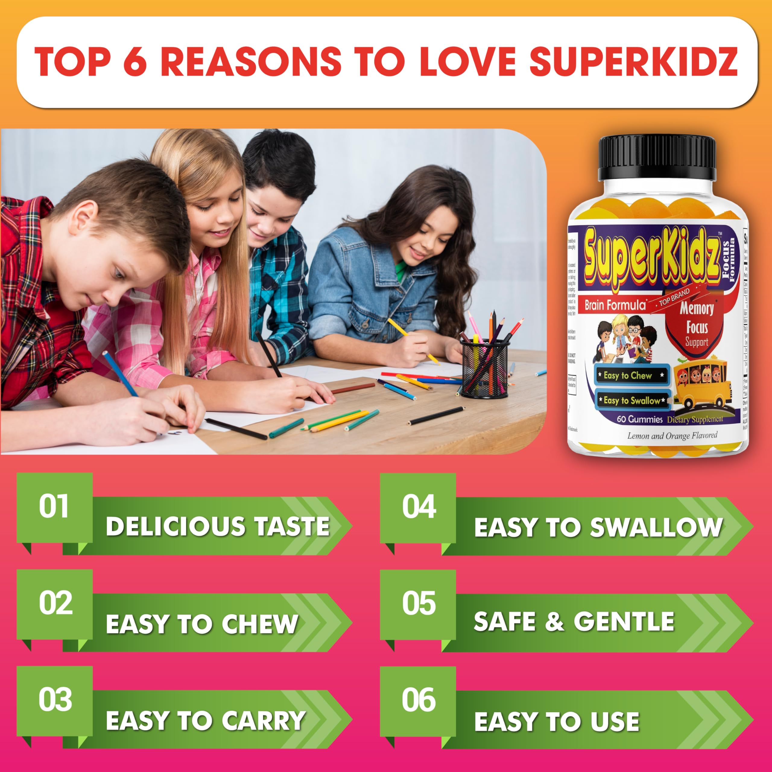 Superkids Focus Gummies for Kids, Omega 3 Gummy Kids Focus and Attention Supplements, Teen Brain Focus Vitamins, Non-GMO Gummy Vitamins, Tasty Lemon & Orange, 60 Count Celebrity LifeStyle Product uk supplements