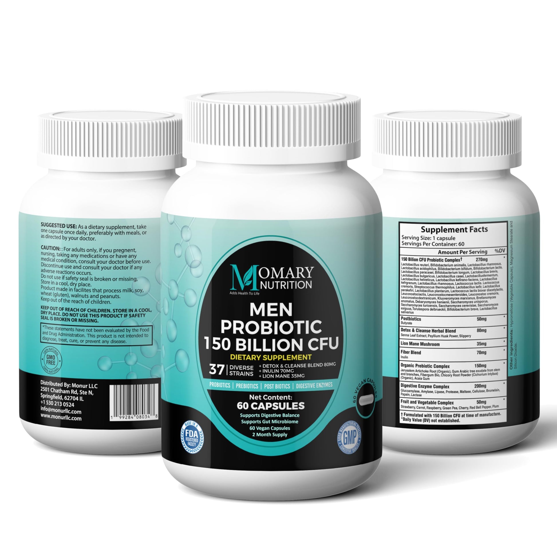 8-in-1 Bio Cultures Complex for Men – 150 Billion CFU Probiotics with 37 Diverse Strains, Organic Prebiotics, Postbiotics & Digestive Enzymes – Supports Digestive Balance & Gut Microbiome MOMARY NUTRITION uk supplements