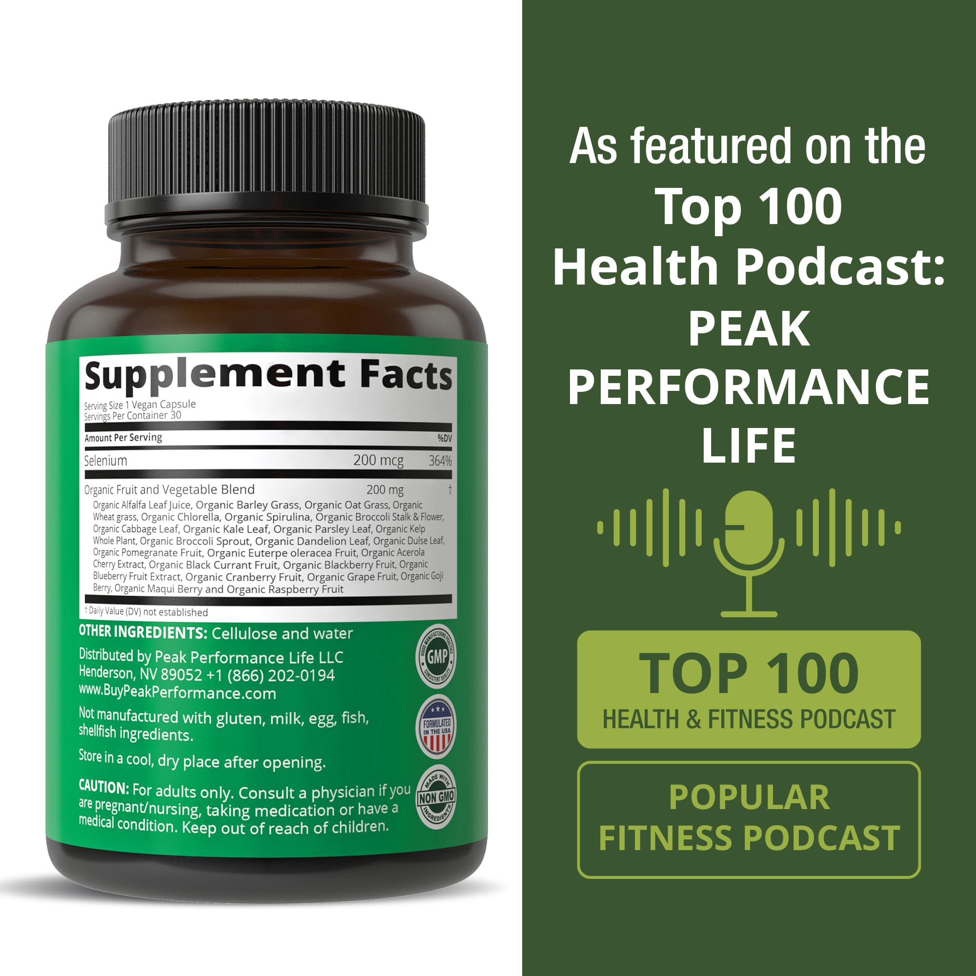 Selenium Supplement with Whole Food Blend of 25+ Vegetables and Fruits for Max Absorption. Pure Selenium Vegan Capsules for Immune System, Thyroid Support, Heart Health, Prostate Support. 30 Pills Peak Performance uk supplements