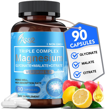 ASSR Triple Magnesium Complex – 300mg Magnesium Supplement with Glycinate, Malate & Citrate – Supports Relaxation, Muscle & Nerve Function – High Absorption, Vegan, Non-GMO, 90 Capsules ASSR uk supplements