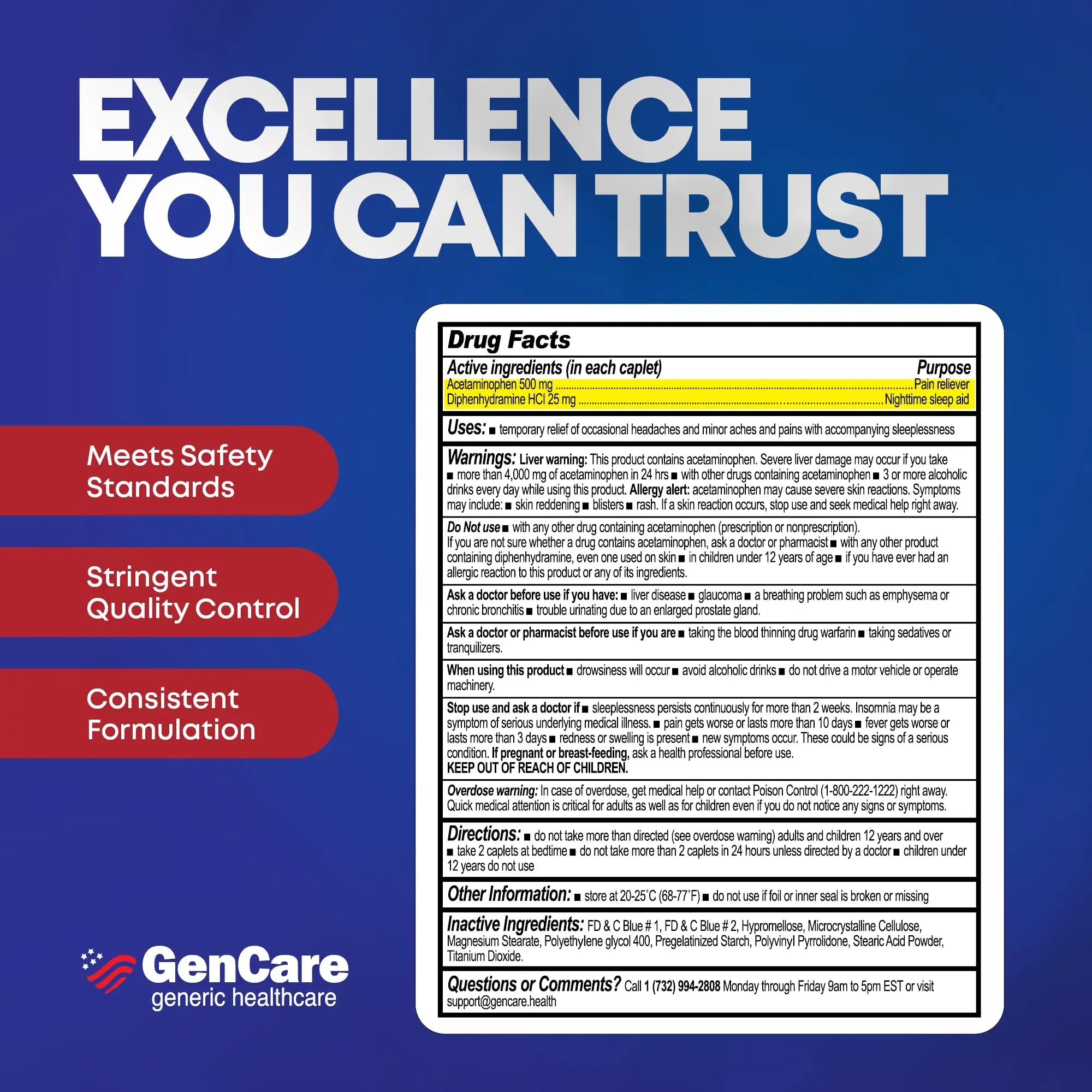 GenCare Extra Strength Acetaminophen PM 500 mg (375 Tablets) | Ultimate Pain Relief & Sleep Support for Adults | Quick Acting & Non Habit Forming Headache Relief | Eases Aches & Joint Discomfort GenCare uk supplements