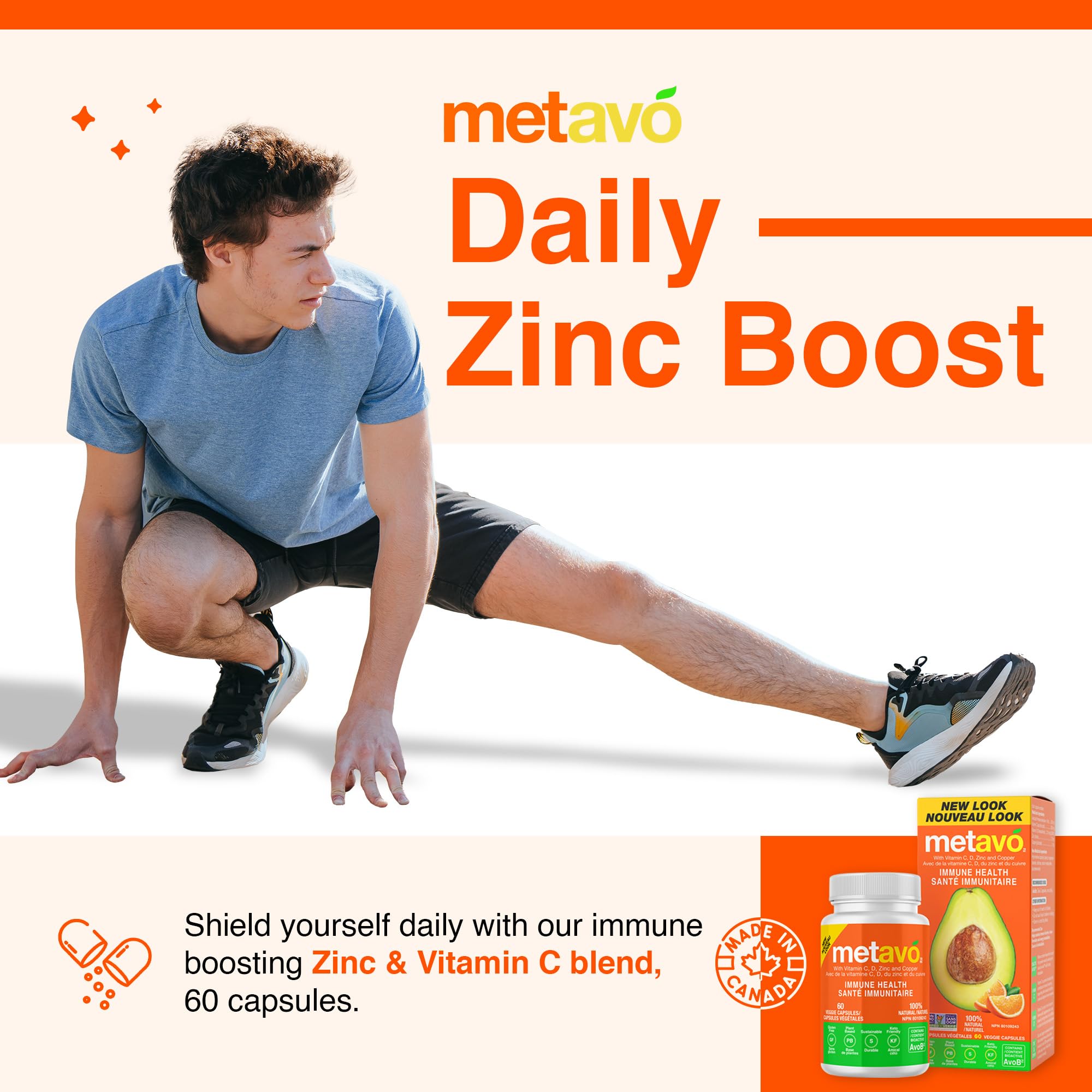 Metavo Immune Health - Natural Immune Support Supplement, Essential Zinc Supplements for Men & Women Enriched with Vitamin C, D & Copper, 60 Vegan Capsules, 30 Servings Metavo uk supplements