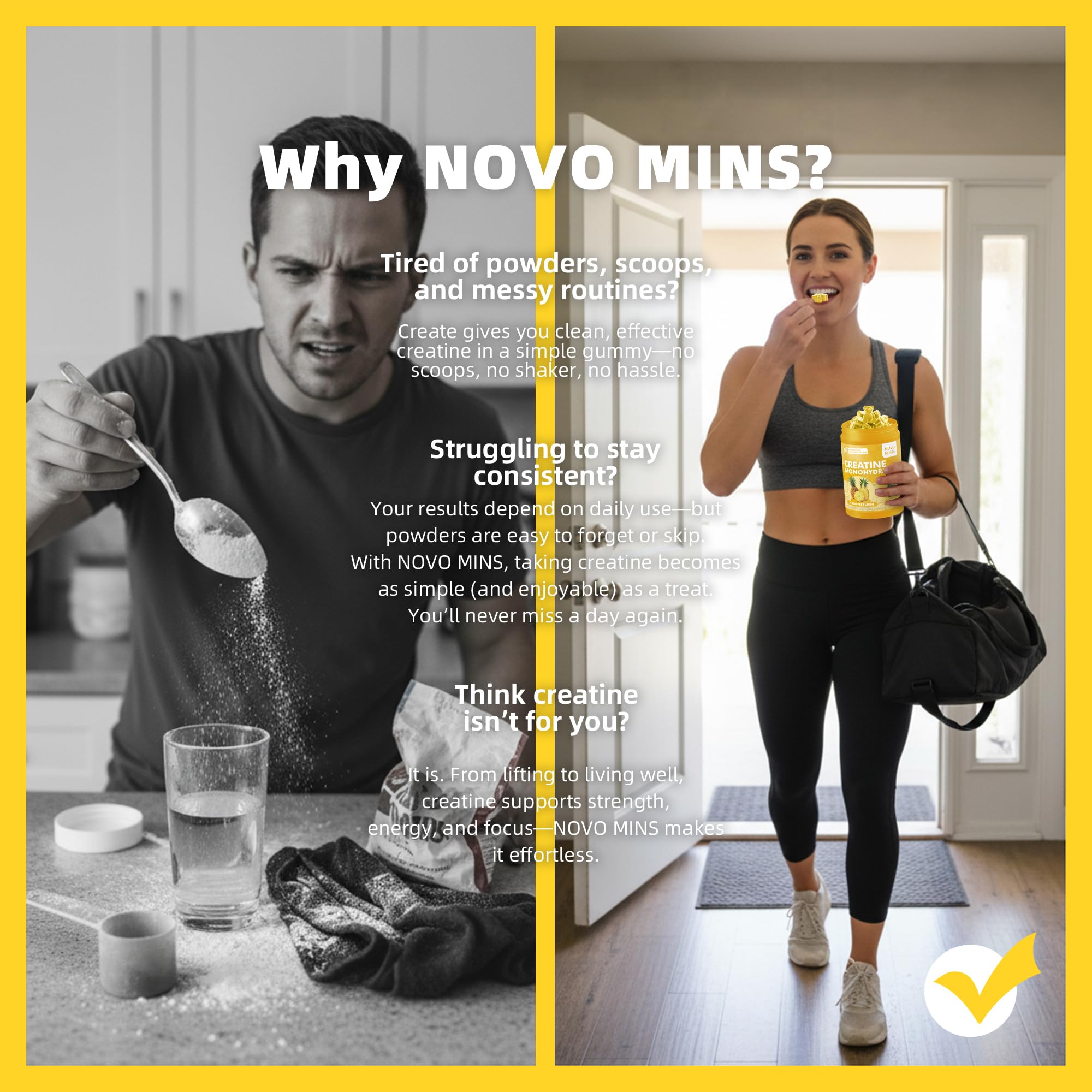 novomins Creatine Monohydrate Gummies for Men & Women, Chewables Creatine Monohydrate for Muscle Strength, Muscle Builder, Energy Boost, Pre-Workout Supplement novomins uk supplements