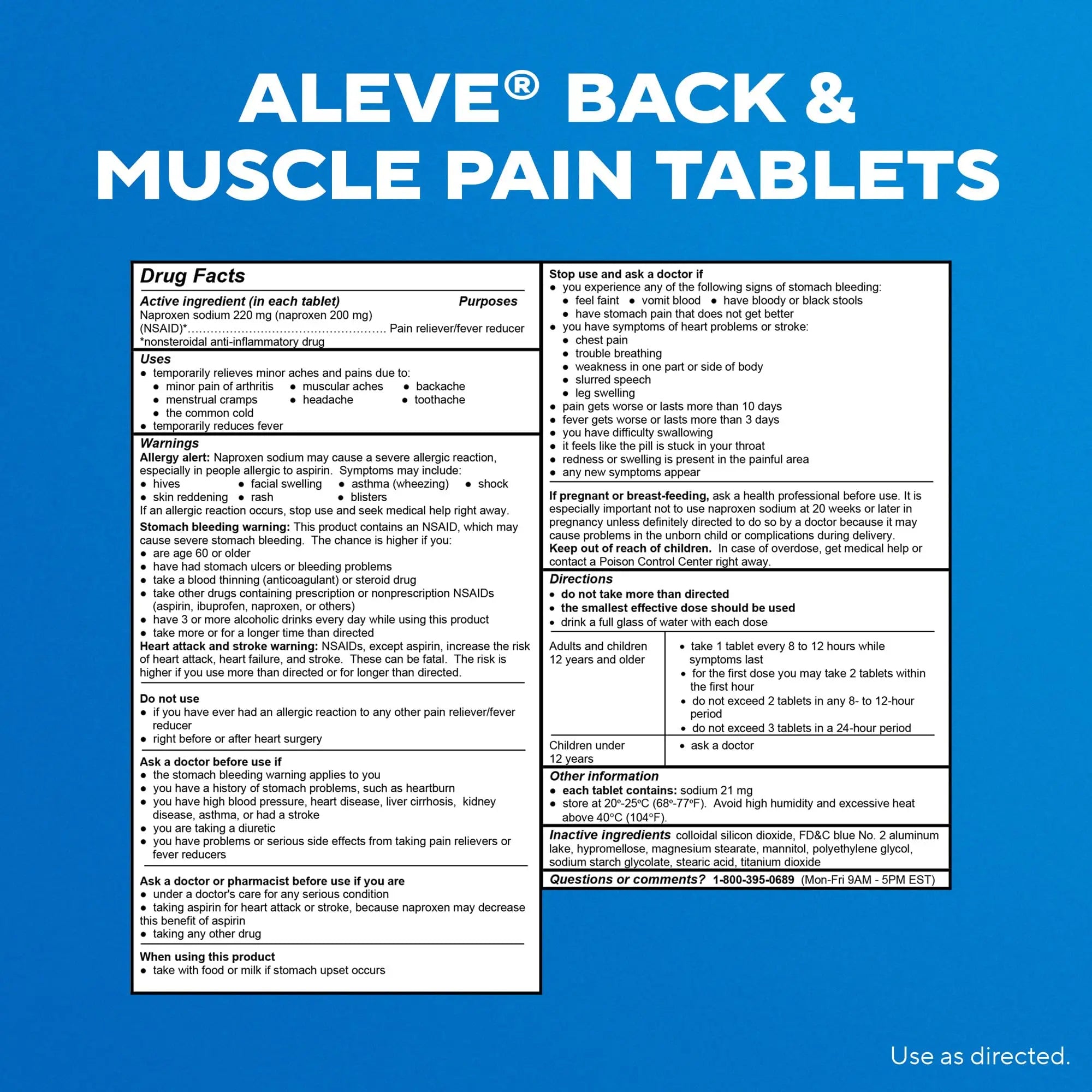 Aleve Back & Muscle Pain Relief Naproxen Sodium Tablets, Pain Reliever & Fever Reducer, Medicine for Body , 250 Count Aleve uk supplements