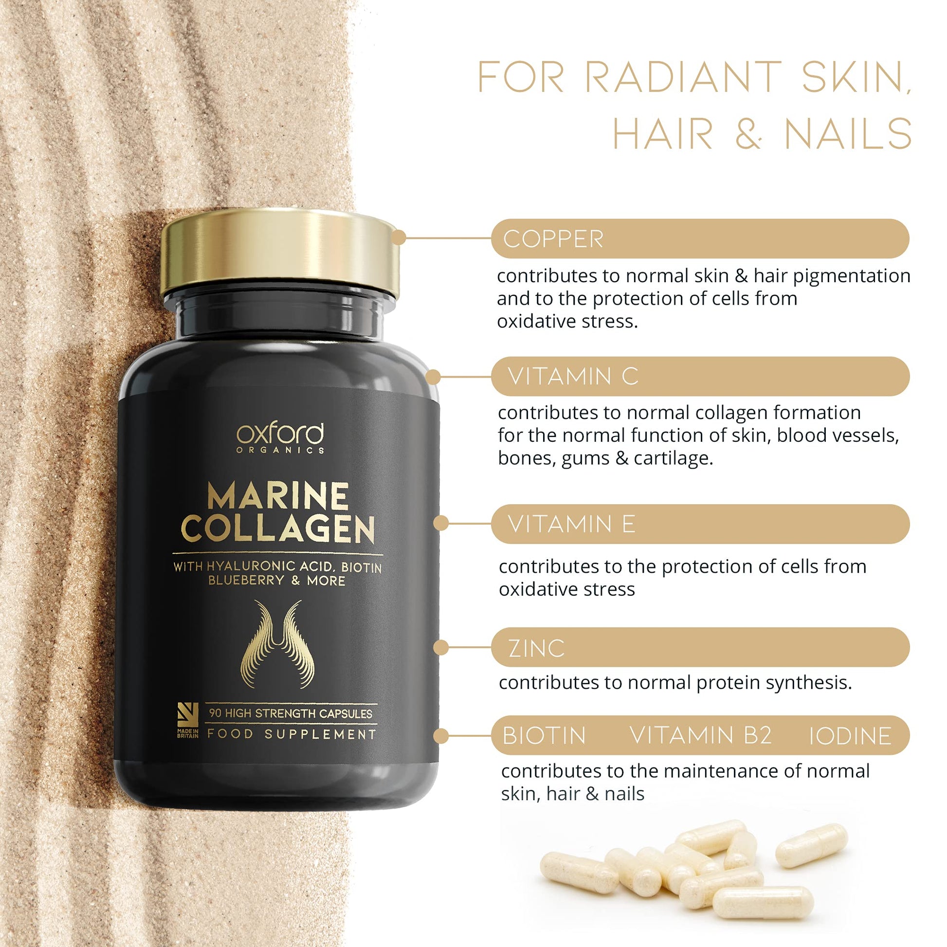 Advanced Marine Collagen Capsules | 1735mg Superfood & Vitamin Boosted Complex for Glowing Hair, Skin & Nails Oxford Organics uk supplements
