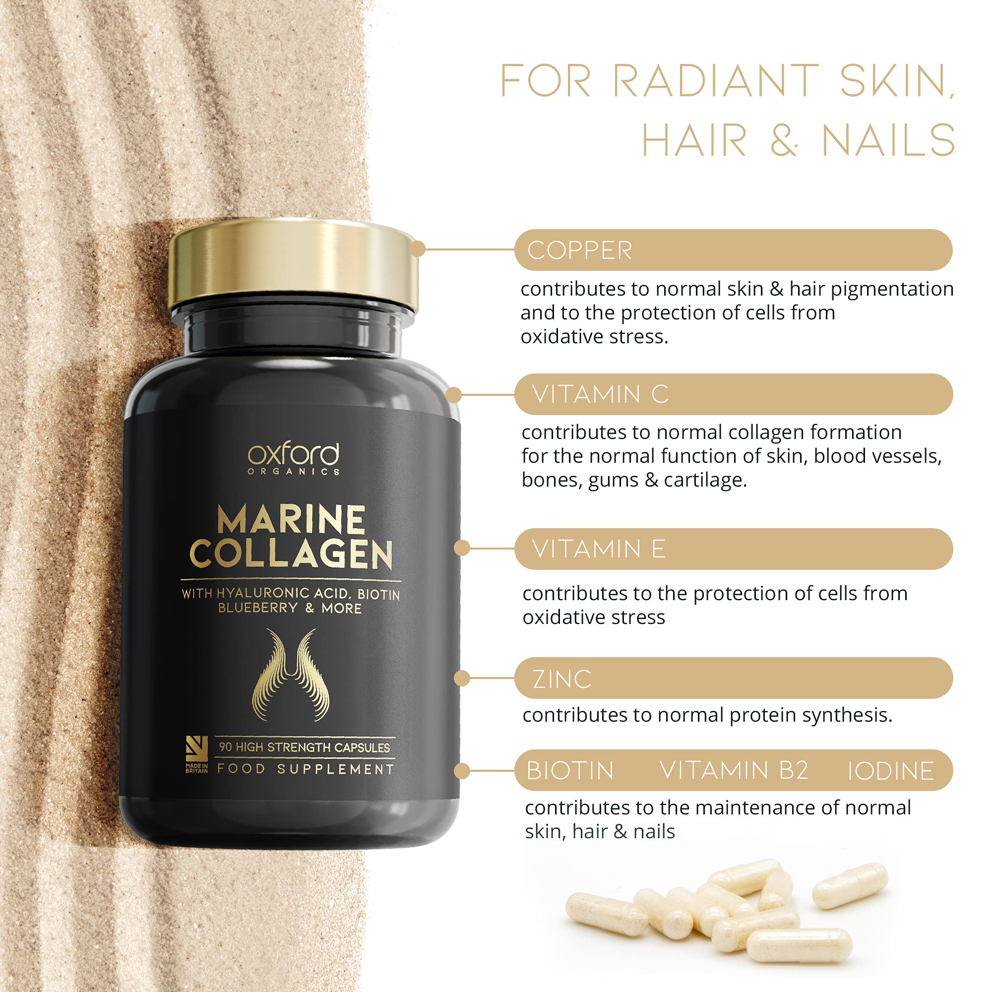 Advanced Marine Collagen Capsules | 1735mg Superfood & Vitamin Boosted Complex for Glowing Hair, Skin & Nails Oxford Organics uk supplements