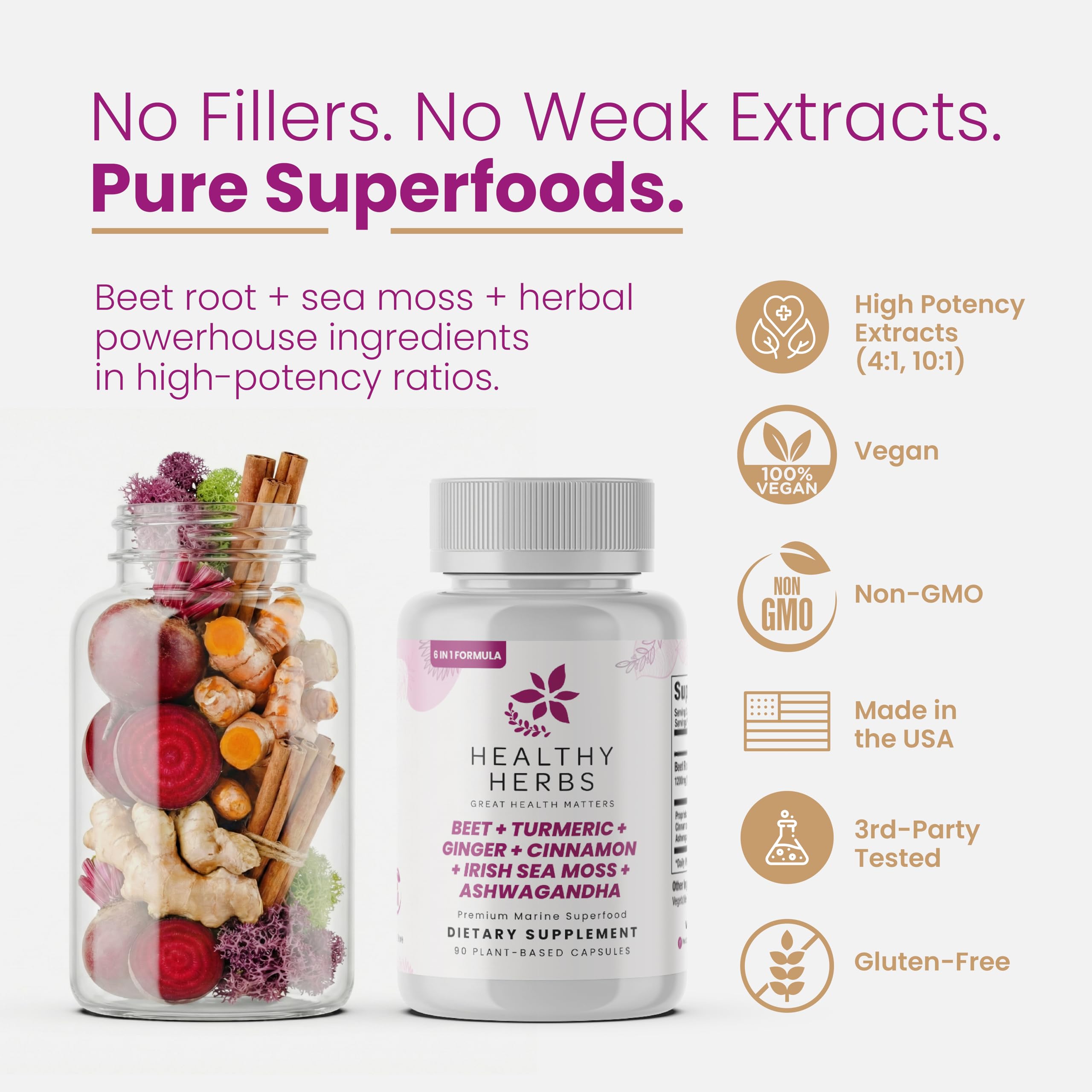 Healthy Herbs Wildcrafted Sea Moss Capsules | 1950mg BATCG-6 "Heart Complex Advanced Sea Moss Superblend | US-Made, Vegan, Non-GMO, Easy-Swallow (90 Capsules) Healthy Herbs uk supplements