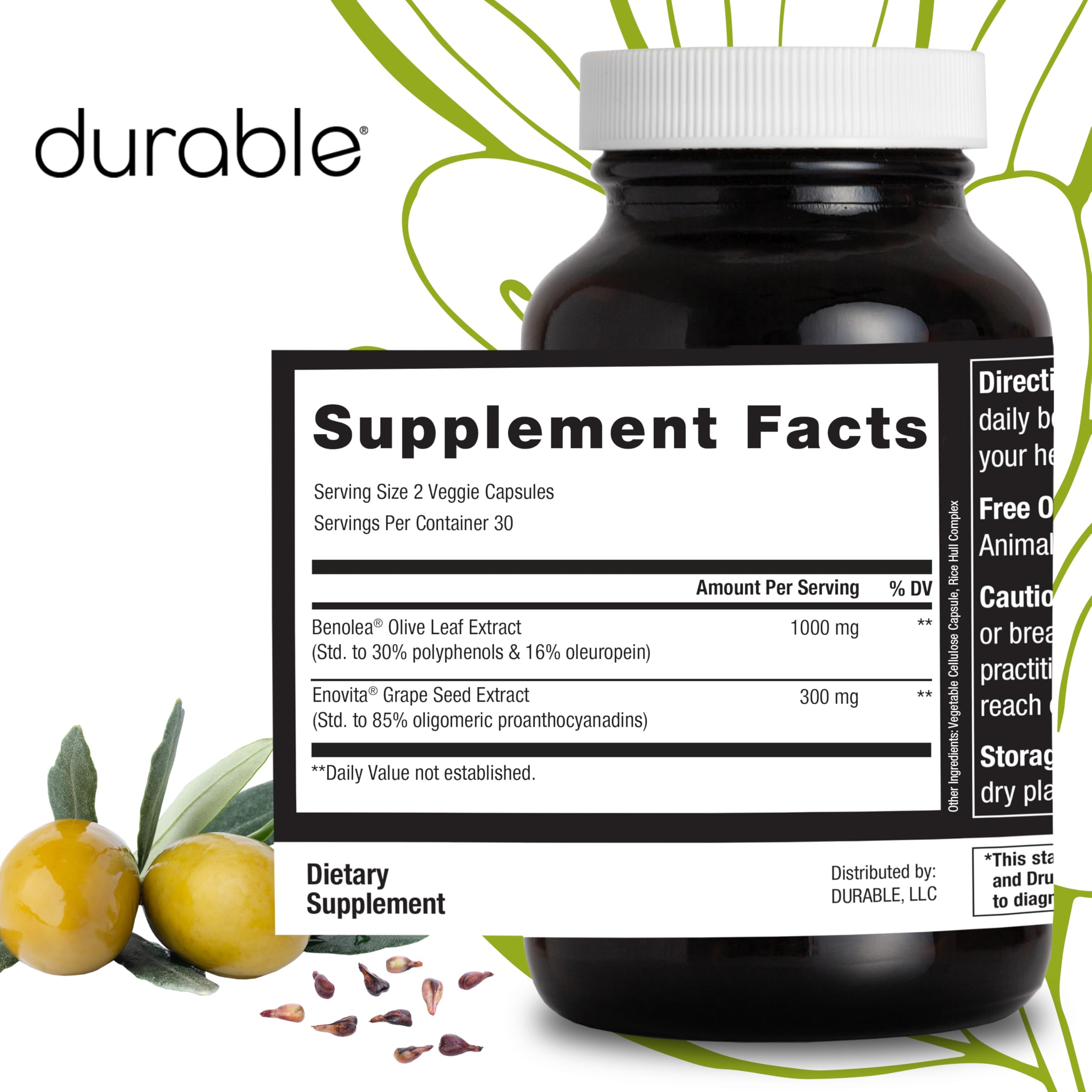 Durable Blood Pressure – Benolea Olive Leaf & Enovita Grape Seed Extract – Healthy Circulation, Nitric Oxide & Artery Support – Doctor Formulated, Vegan, Non-GMO, Made in USA (60 Capsules) Durable uk supplements