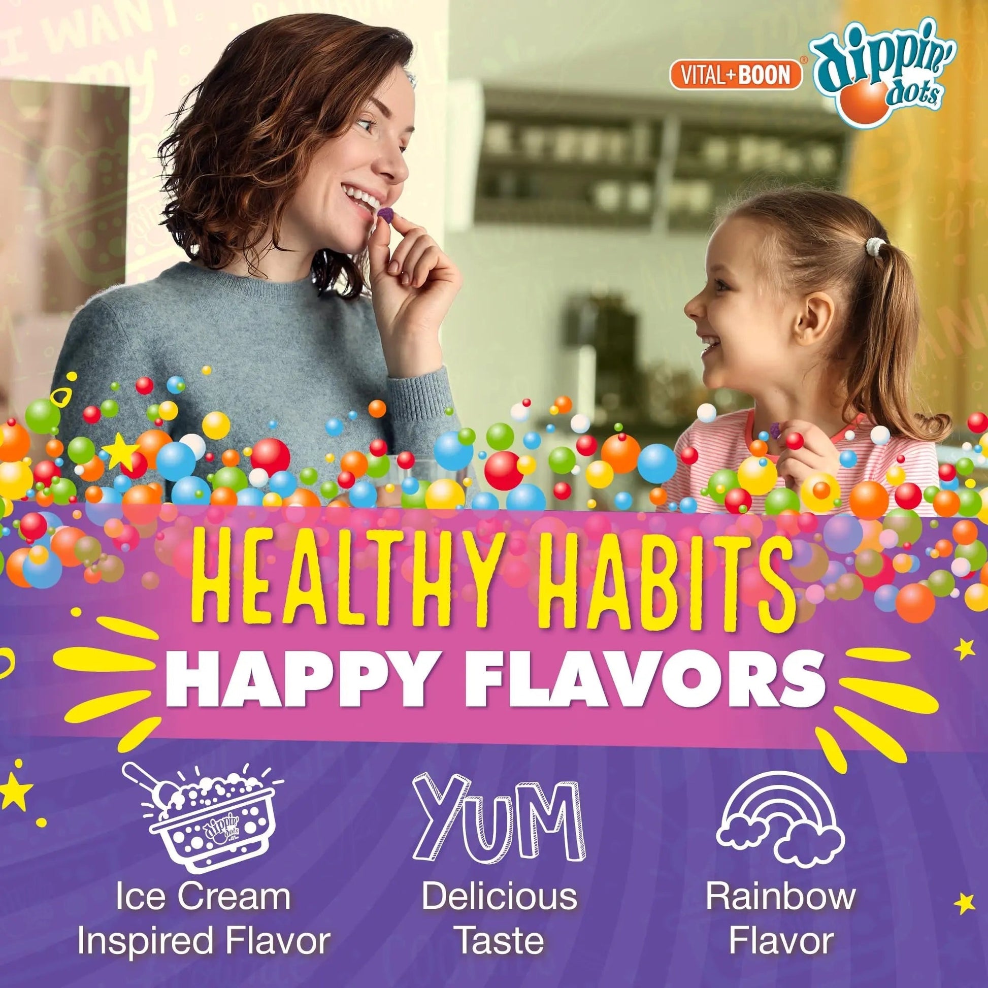 Dippin' Dots - Multivitamin Gummies for Kids Rainbow Fruit Flavor Complete Multivitamin Chewy Gummies Vitamin A, B, C, D3, E, B6, Zinc - 60 Count Vital+Boon uk supplements