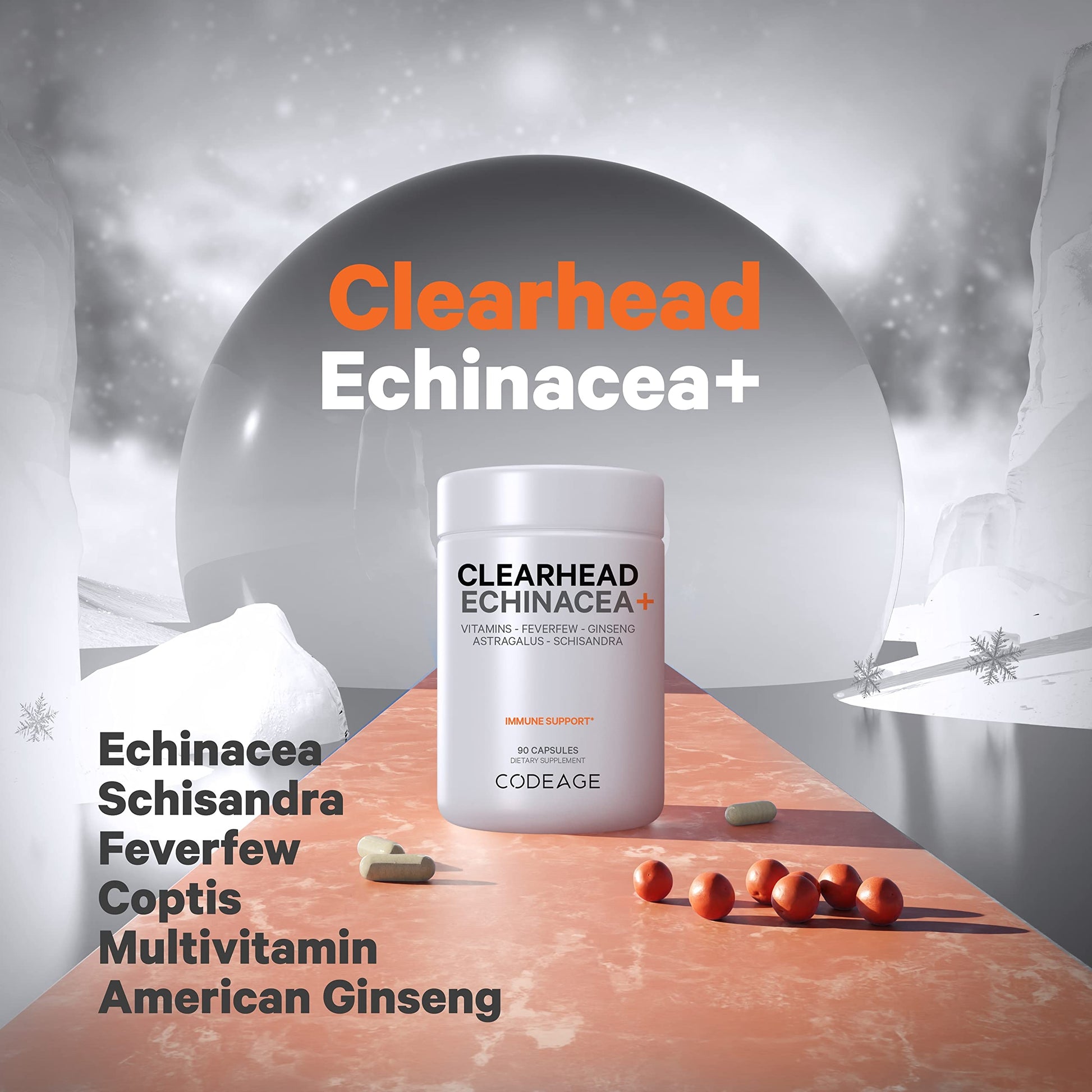 Codeage Clearhead Echinacea+ Supplement - Echinacea, Schisandra, Feverfew, Coptis, American Ginseng, Astragalus, Garlic, Probiotics, Vitamins C & D3, Zinc, Selenium - Clear Head Vitamin - 90 Capsules Codeage uk supplements