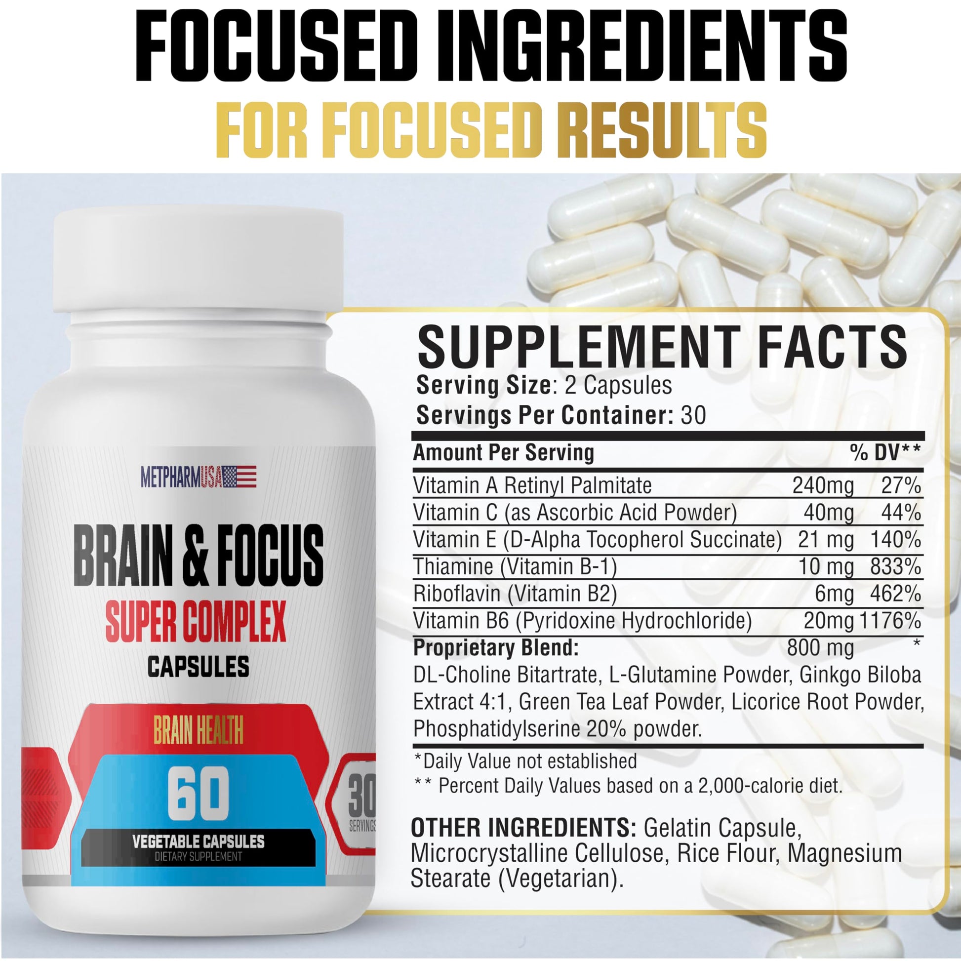 MetpharmUSA Brain & Focus Nootropic Super Complex Supplement for Brain Support and Performance, Improved Focus Memory and Mental Performance MetpharmUSA uk supplements