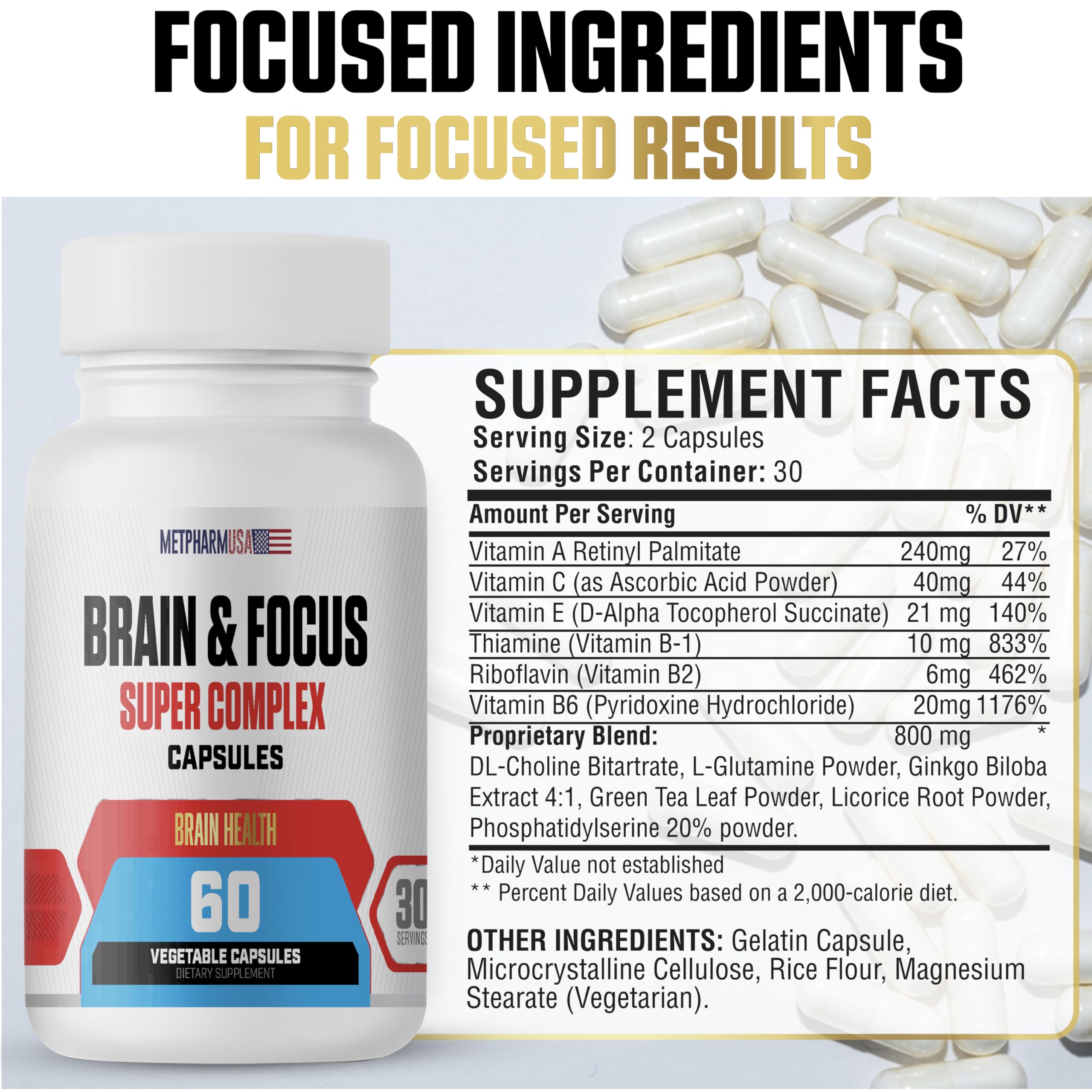 MetpharmUSA Brain & Focus Nootropic Super Complex Supplement for Brain Support and Performance, Improved Focus Memory and Mental Performance MetpharmUSA uk supplements