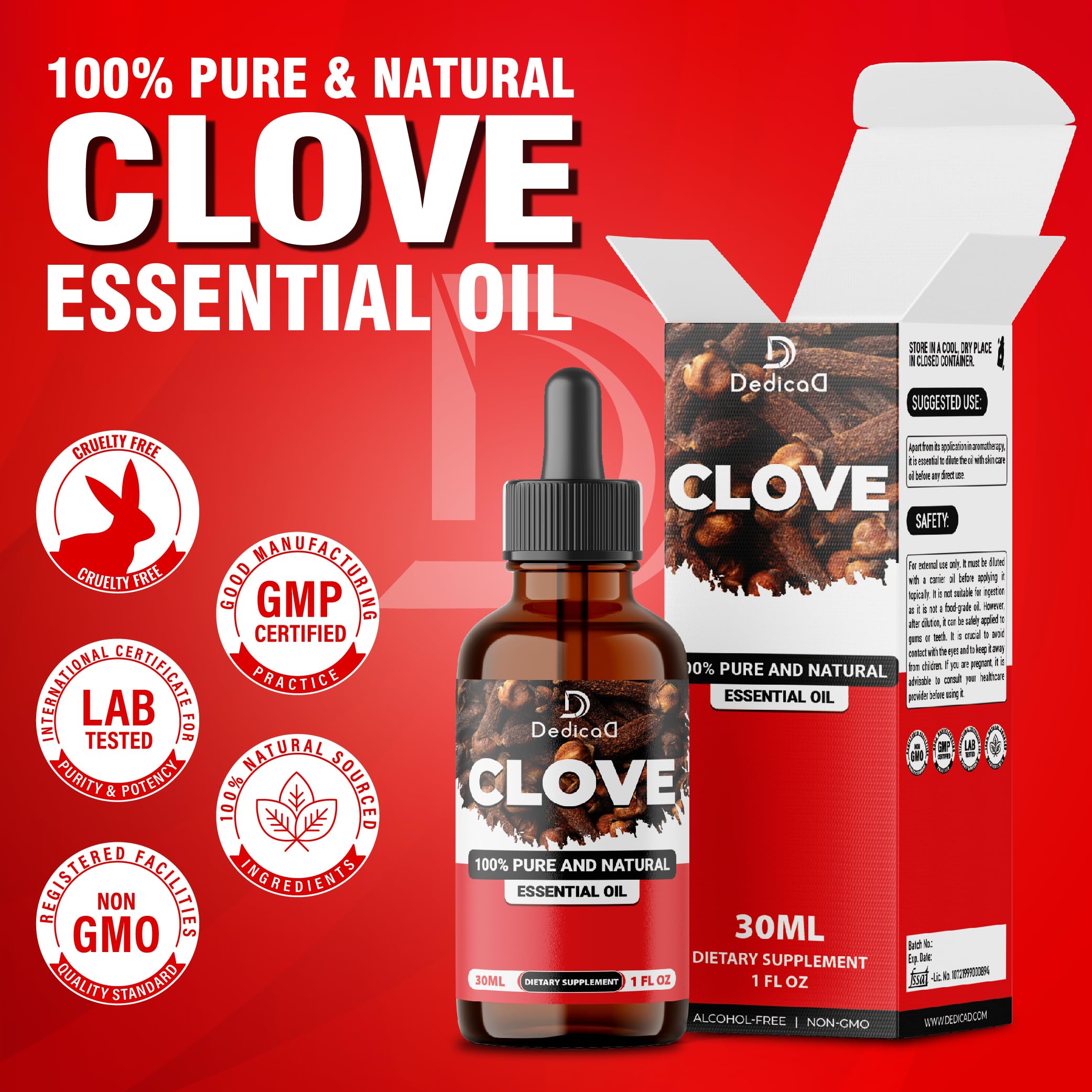 DEDICAD - 1 FL Oz - 30ml - Clove Essential Oil Supplement – for Toothache, Oral Care, Skin & Hair – Clove Oil Organic DEDICAD uk supplements