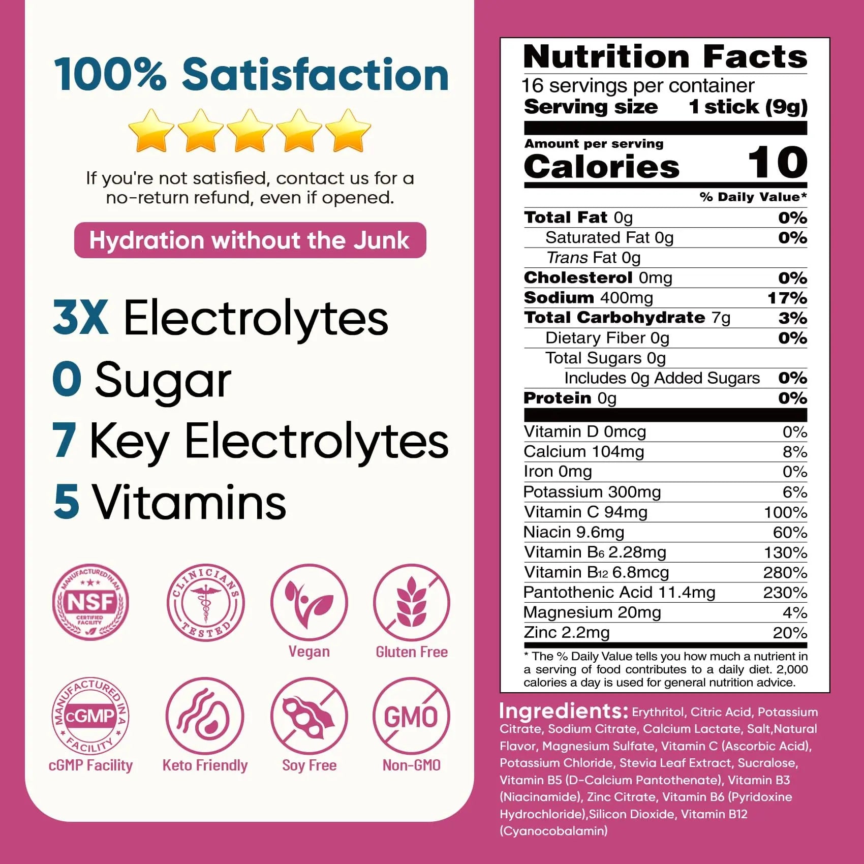 Venture Pal Sugar Free Electrolyte Powder Packets - Liquid Daily IV Hydration Packets | Electrolytes Drink Mix with 5 Vitamins & 7 Electrolytes | Keto Friendly | Non-GMO | Certified Vegan | 16 Sticks Venture Pal uk supplements