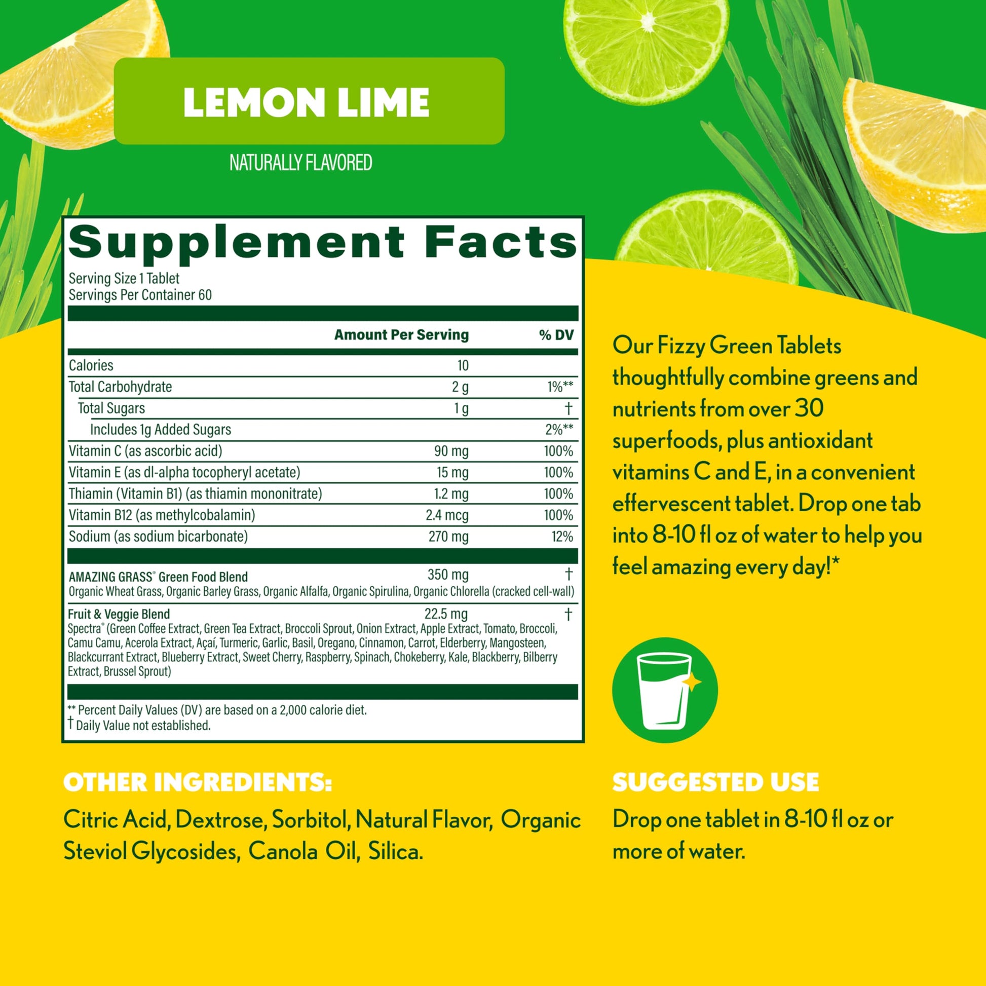 Amazing Grass Effervescent Tablets: Green Superfood Water Flavoring Tablet with Antioxidants & Alkalizing Greens, Lemon Lime, 60 Count Amazing Grass uk supplements