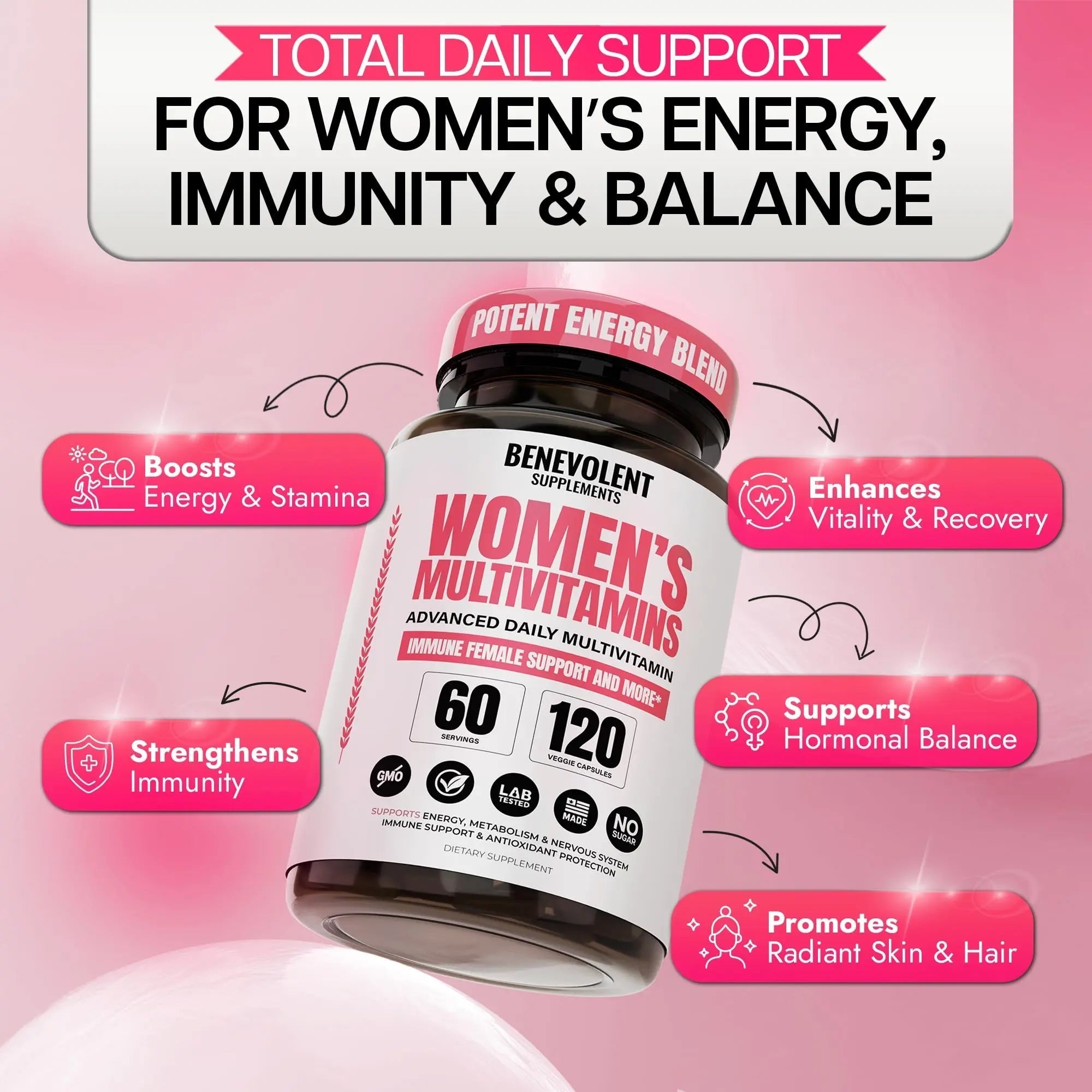Multivitamin for Women - Supplement for Energy, Immunity, & Female Support - Daily Vitamins for Women with Biotin, Calcium, Magnesium Benevolent Nourishment uk supplements