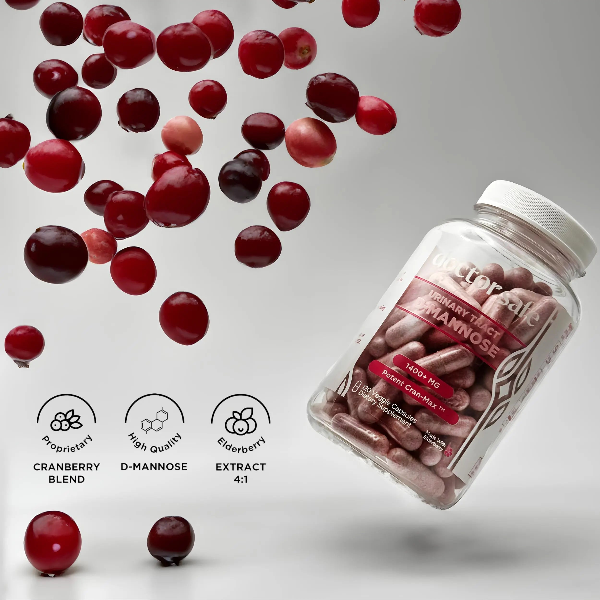 Cranberry Supplement, D-Mannose Capsules Made with Concentrated Whole Fruit Cranberry, Natural Support for Rapid Action to Help Cleanse and Protect the Urinary Tract* (120 Count) DOCTOR SAFE uk supplements