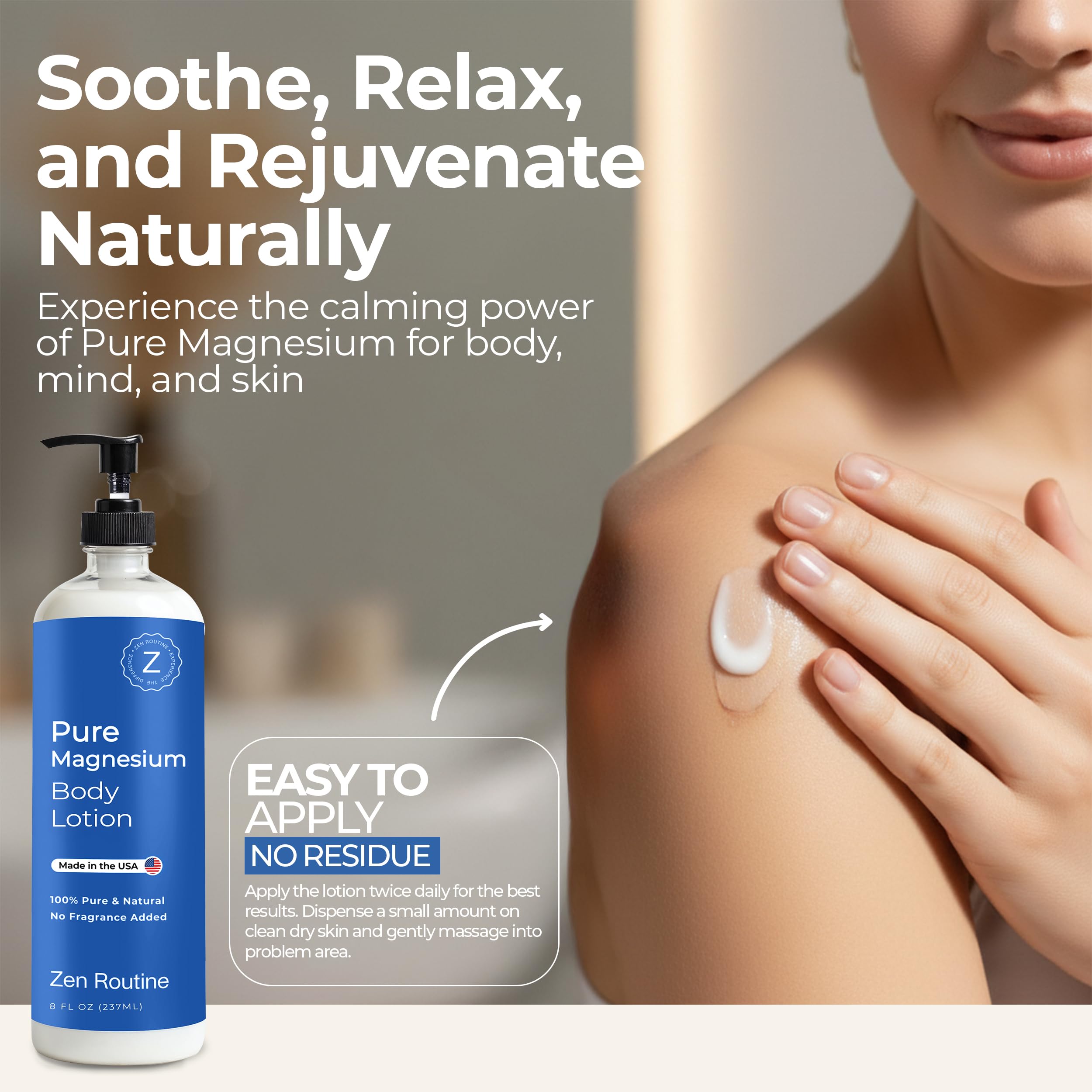 Zen Routine Magnesium Lotion for Sleep, Leg Cramps & Muscle Soreness with Shea Butter | Award-Winning Cream For Sleep – Safe for Kids – Unscented, Non-Greasy, Ultra Soothing – Made in USA Zen Routine uk supplements