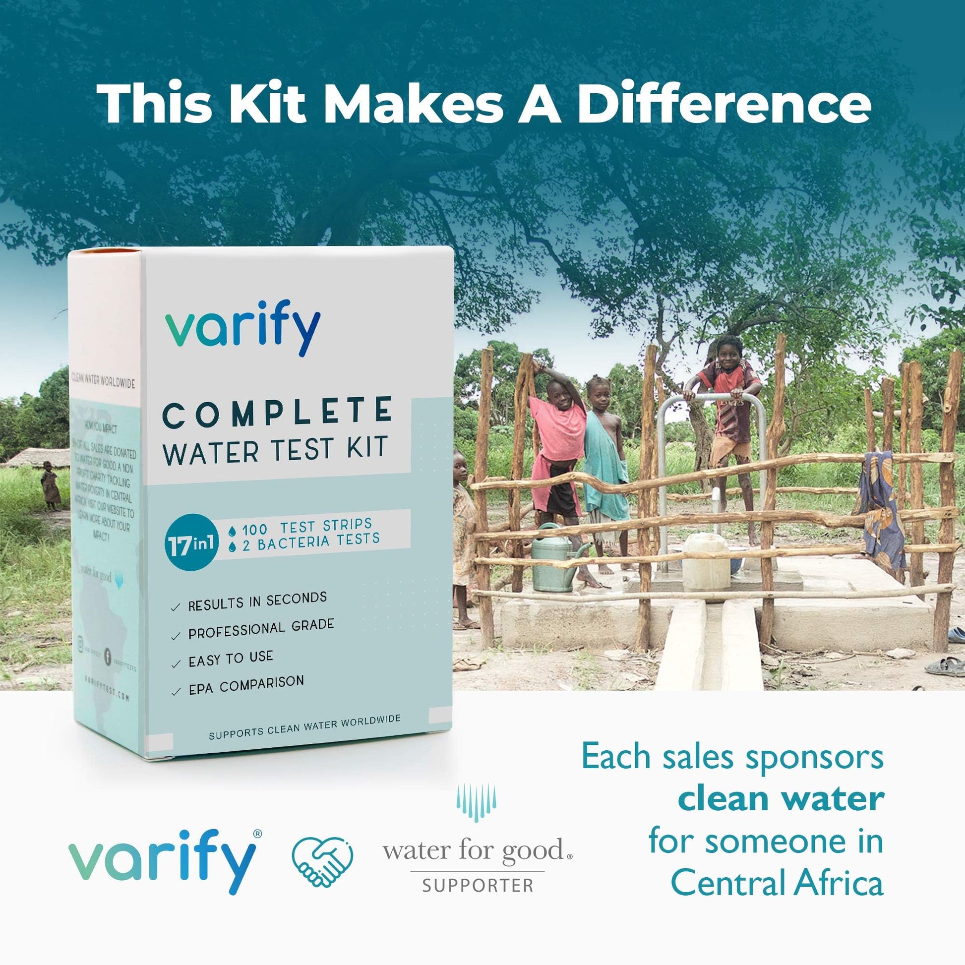 Varify 17in1 Complete Drinking Water Test Kit - 100 Strips + 2 Bacteria Tester Kits - Well, Tap, Home, City Water Testing Strip for Lead, Alkaline, Chlorine, Hardness, Iron, Fluoride, Copper & More VARIFY uk supplements