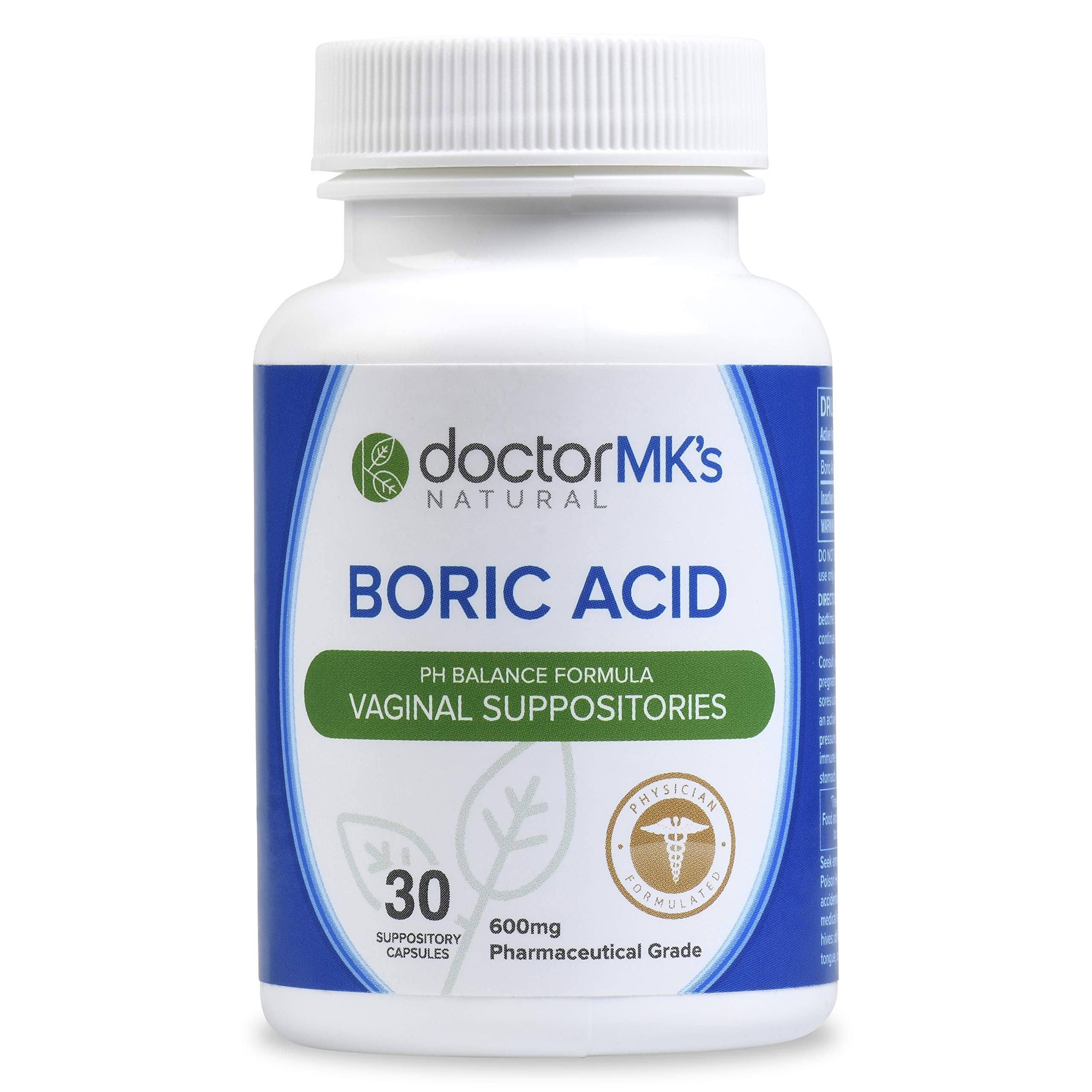 doctor MK's NATURAL Boric Acid Suppossitories (600mg) with Individually Wrapped Applicators doctor MK's NATURAL uk supplements