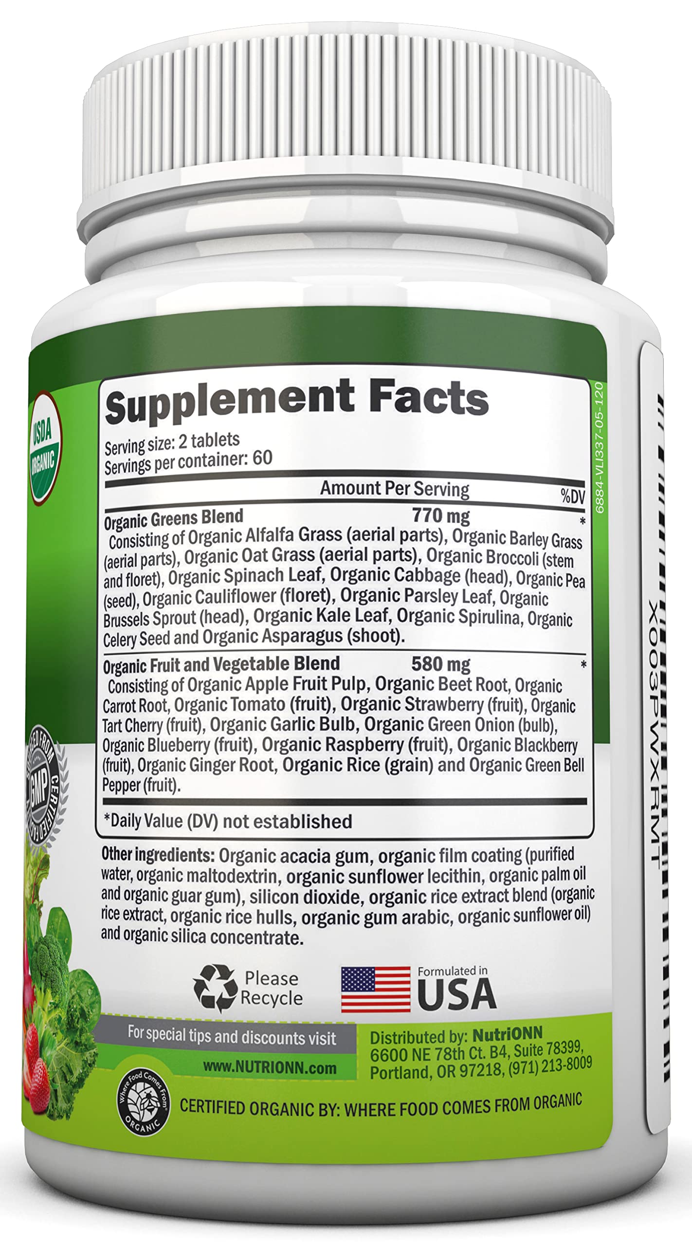 Organic Super Greens Capsules - Fruit And Vegetable Supplements - 120 Count - 28 USDA Organic & Vegan Premium Ingredients - Superfood Blend For Immune Health, Digestion & Energy - Whole Food Vitamins NutriONN uk supplements