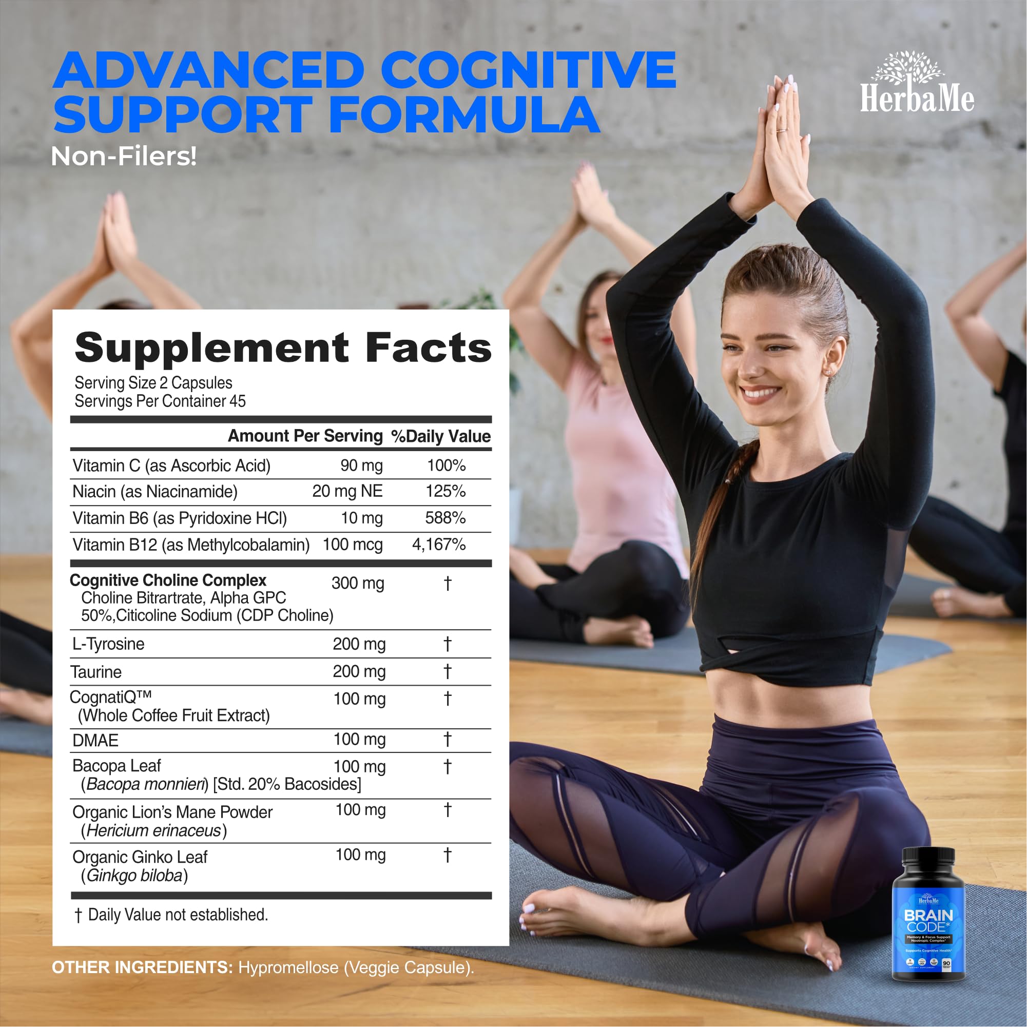 HerbaMe Brain Code Nootropic Brain Supplement for Memory and Focus | Supports Cognitive Health & Mental Clarity, Enhance Concentration | 90 Capsules HerbaMe uk supplements